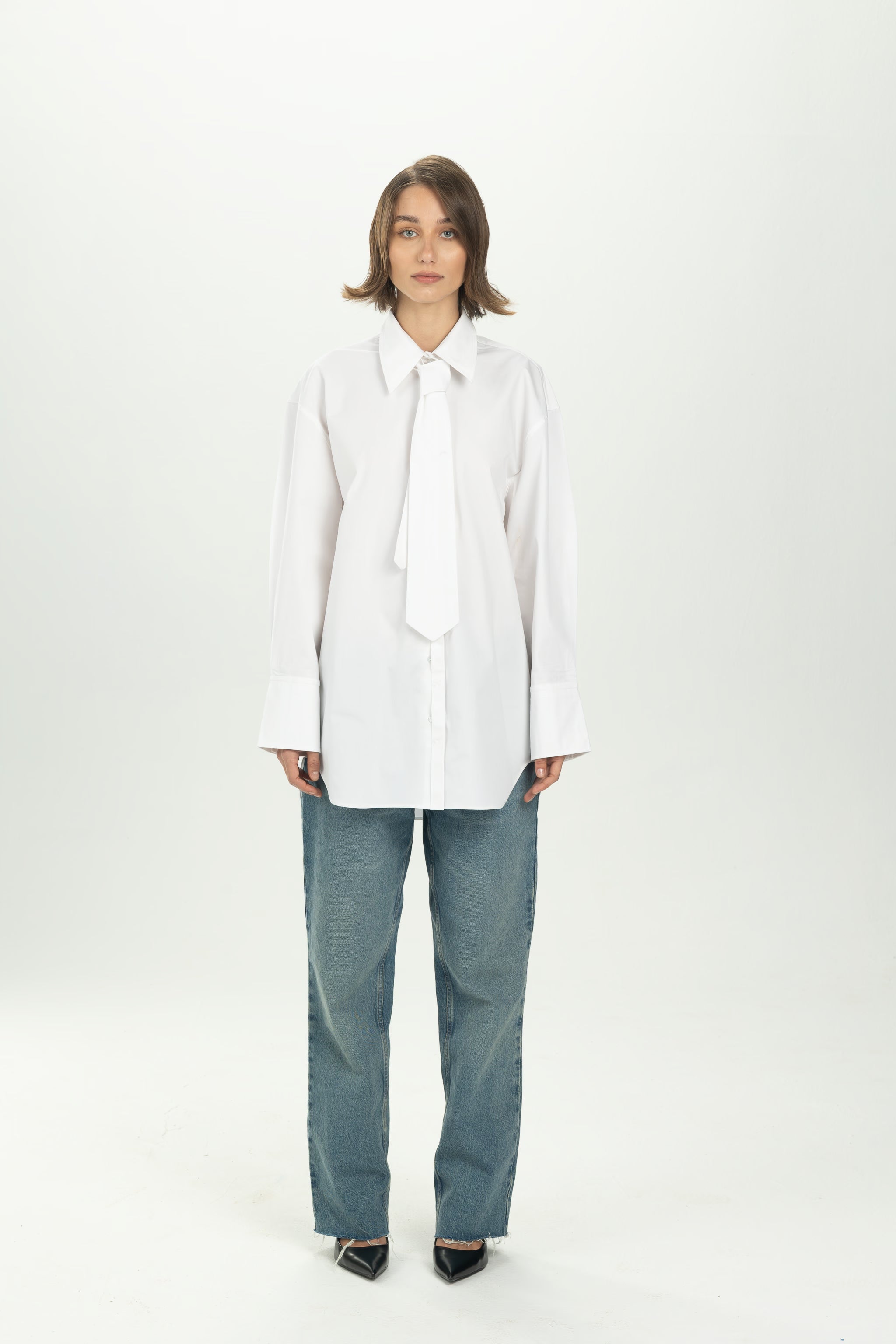 White Tie Detail Oversized Shirt