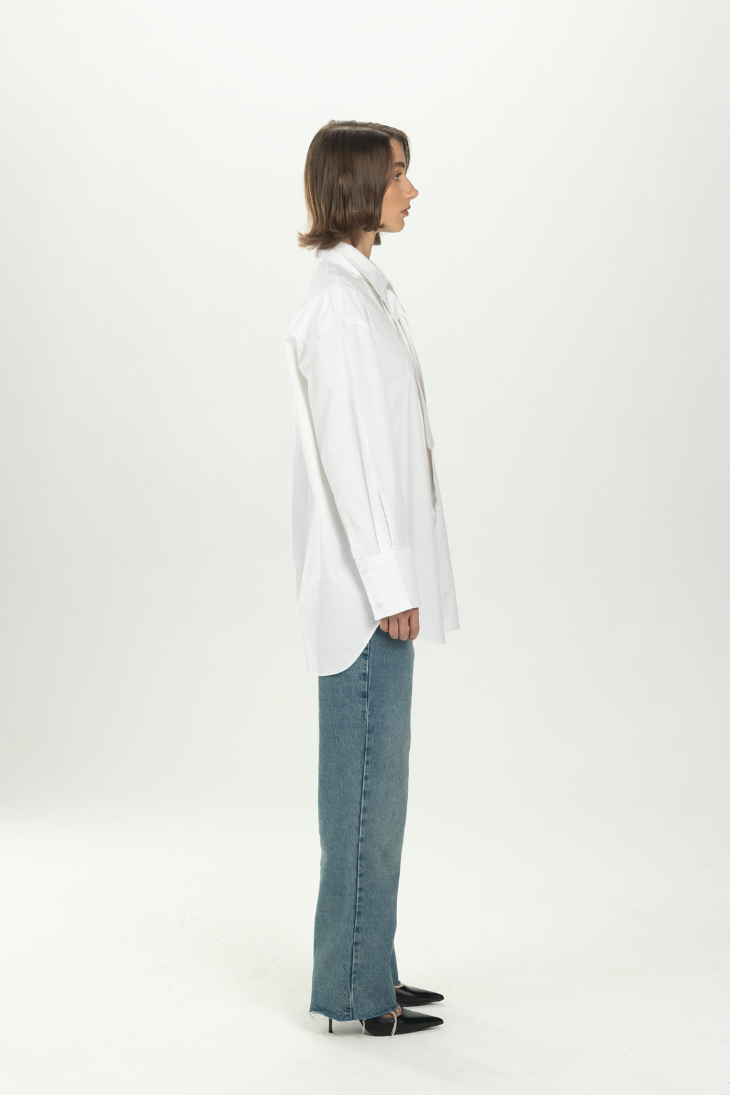 White Tie Detail Oversized Shirt