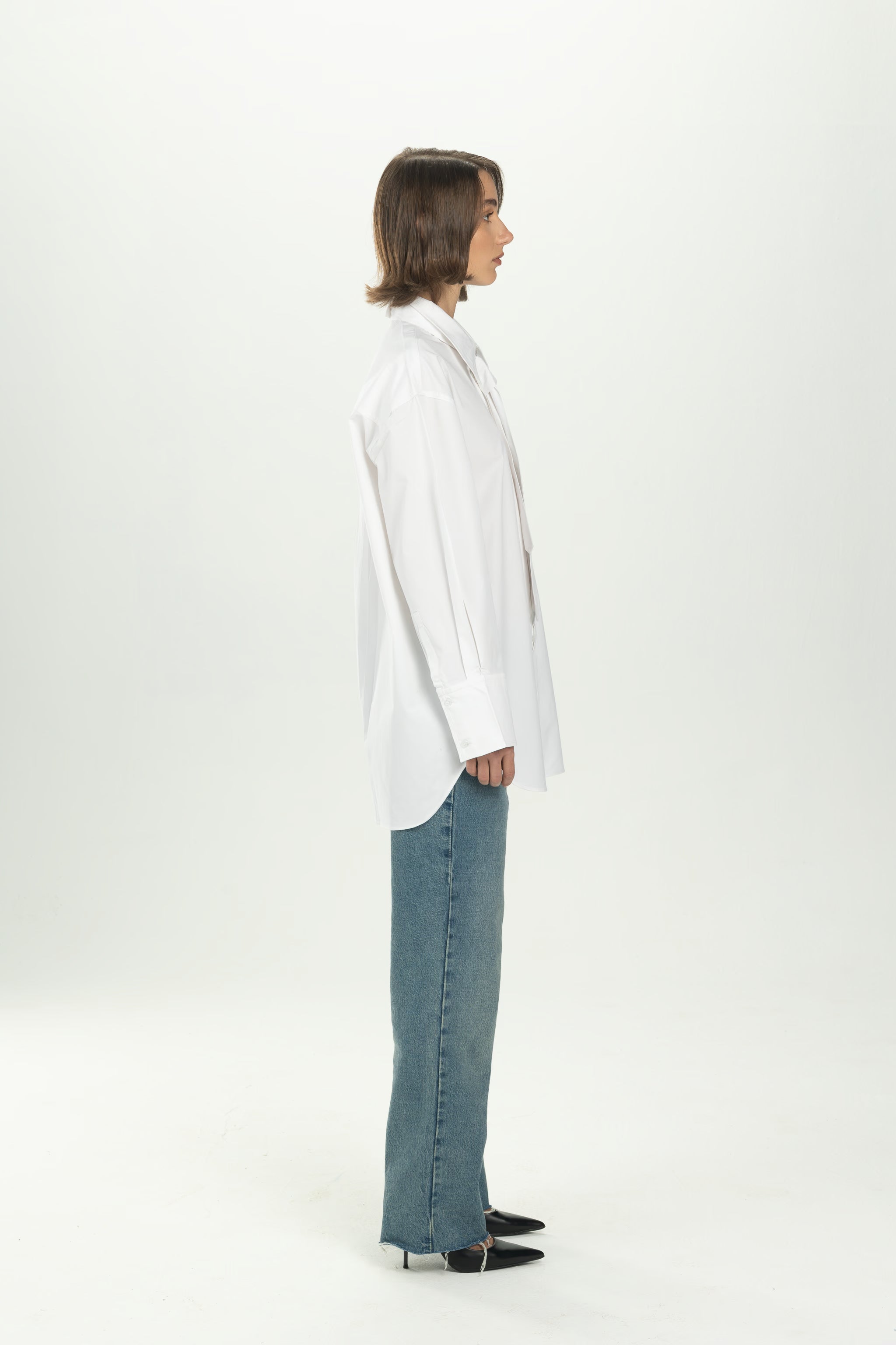 White Tie Detail Oversized Shirt
