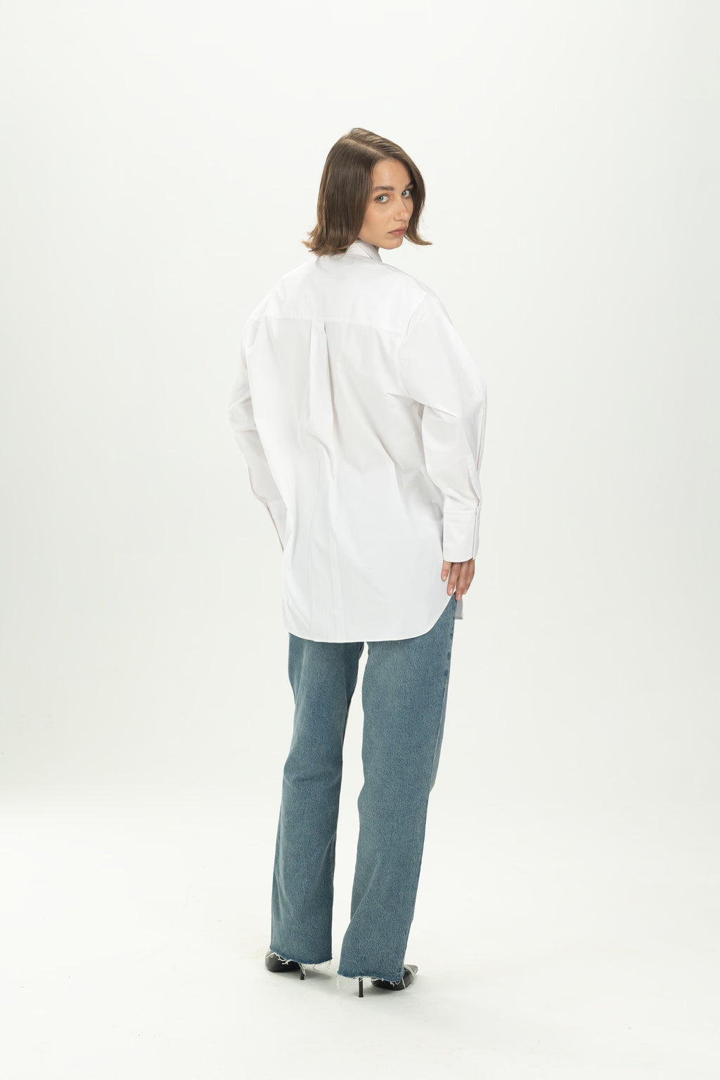 White Tie Detail Oversized Shirt