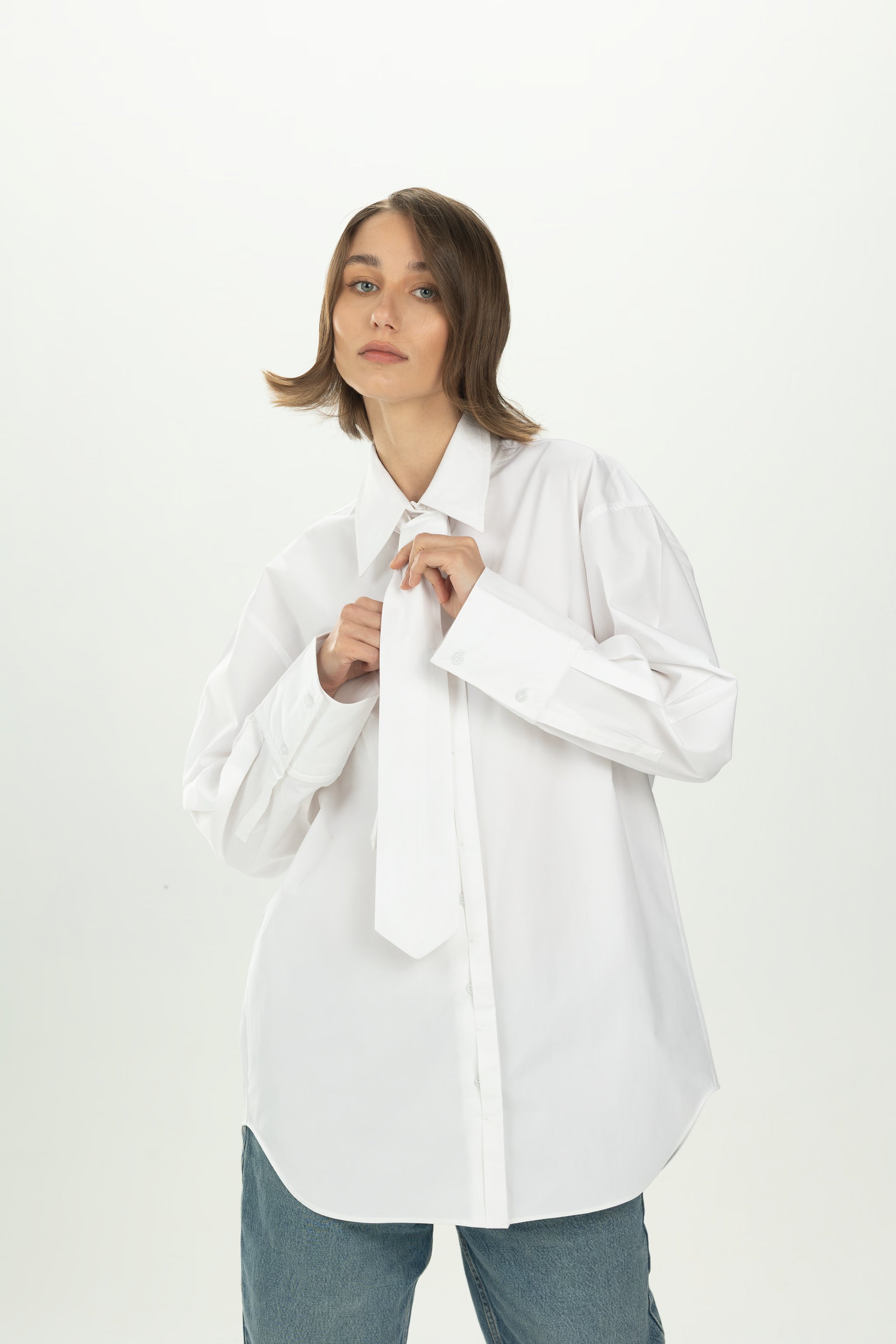 White Tie Detail Oversized Shirt