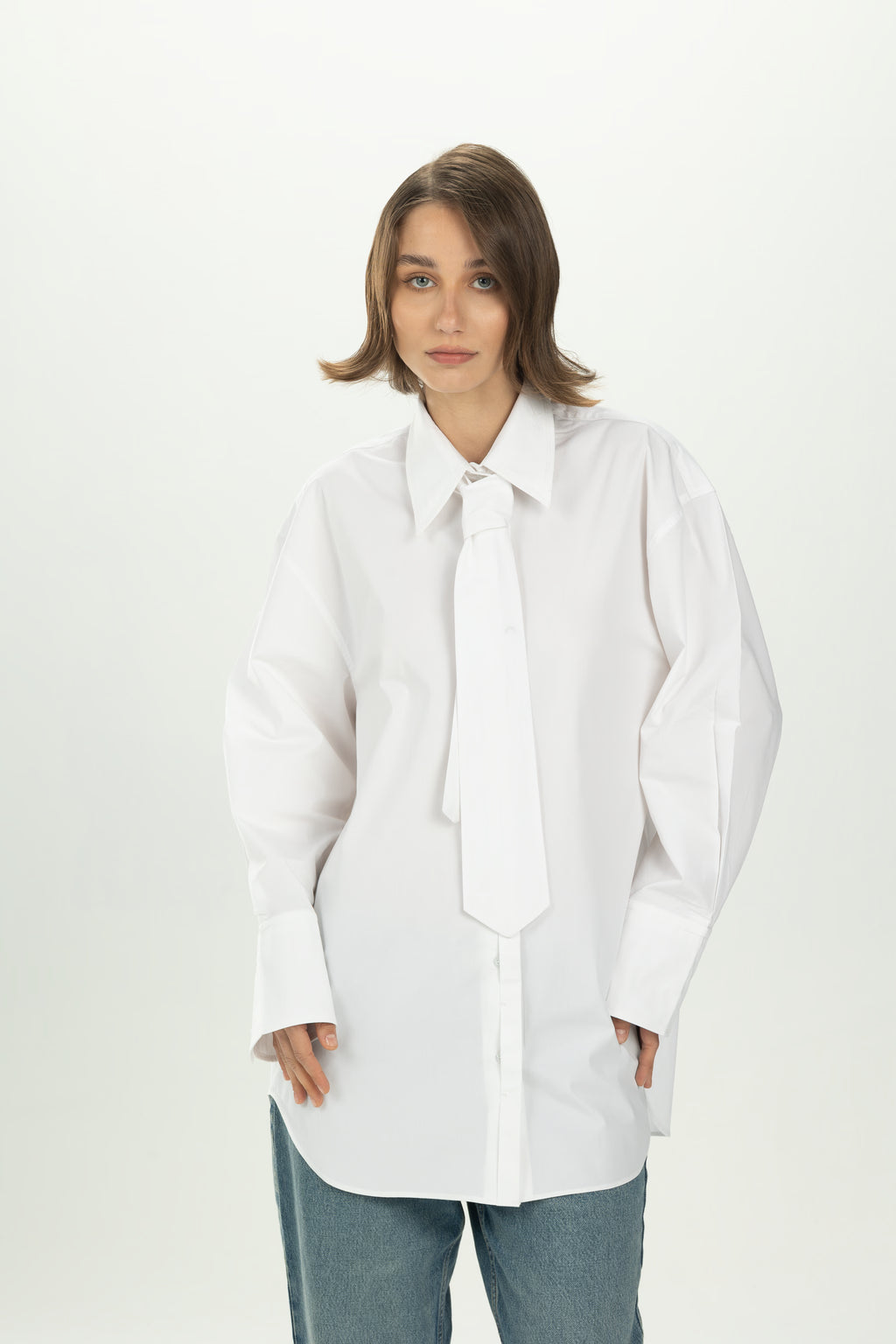 White Tie Detail Oversized Shirt