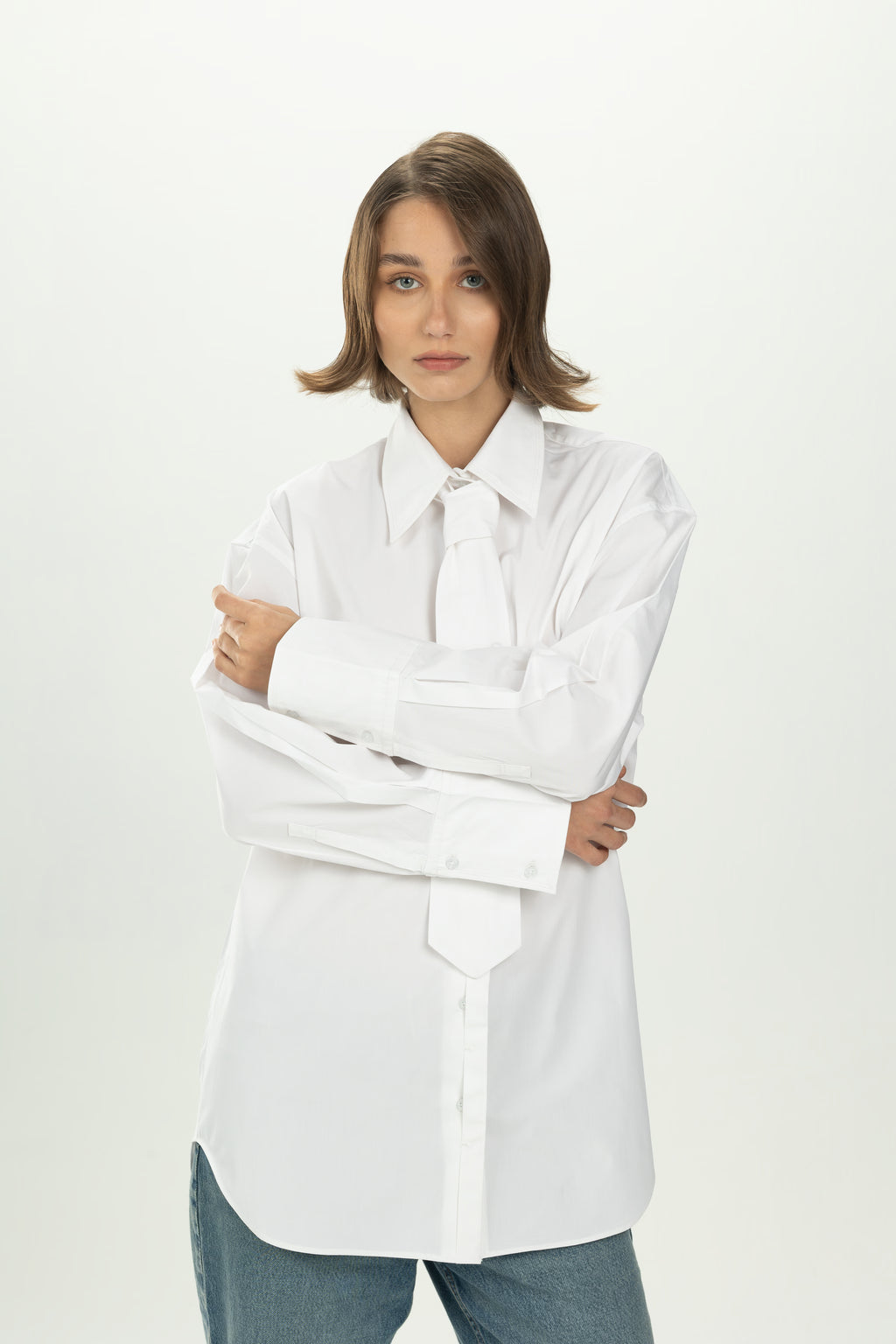 White Tie Detail Oversized Shirt