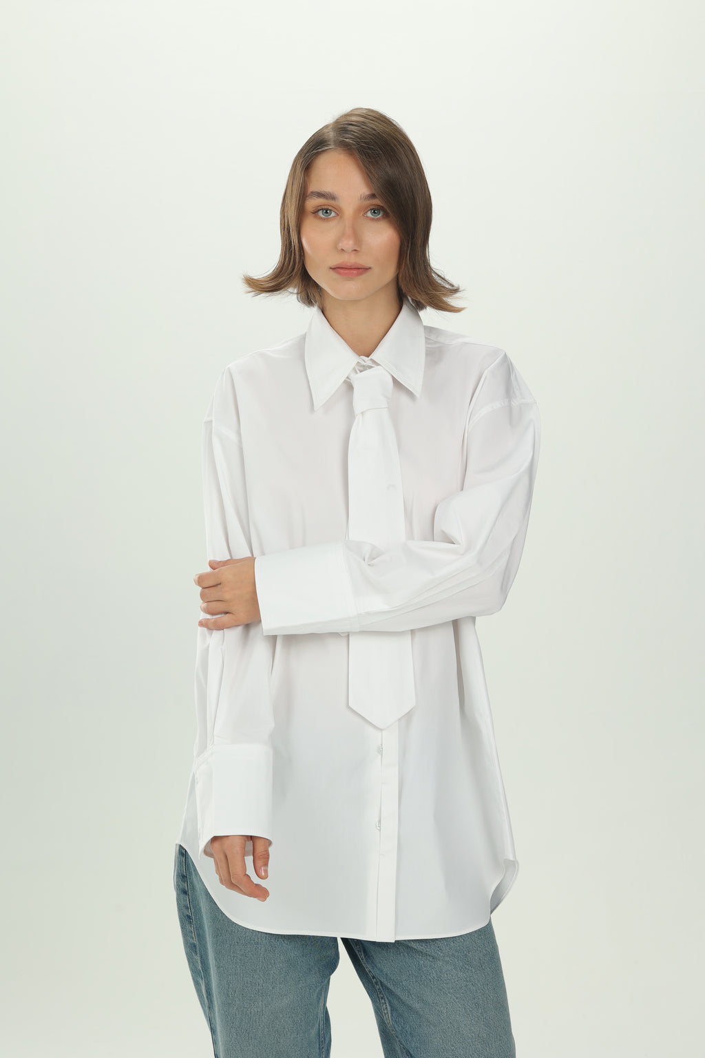 White Tie Detail Oversized Shirt
