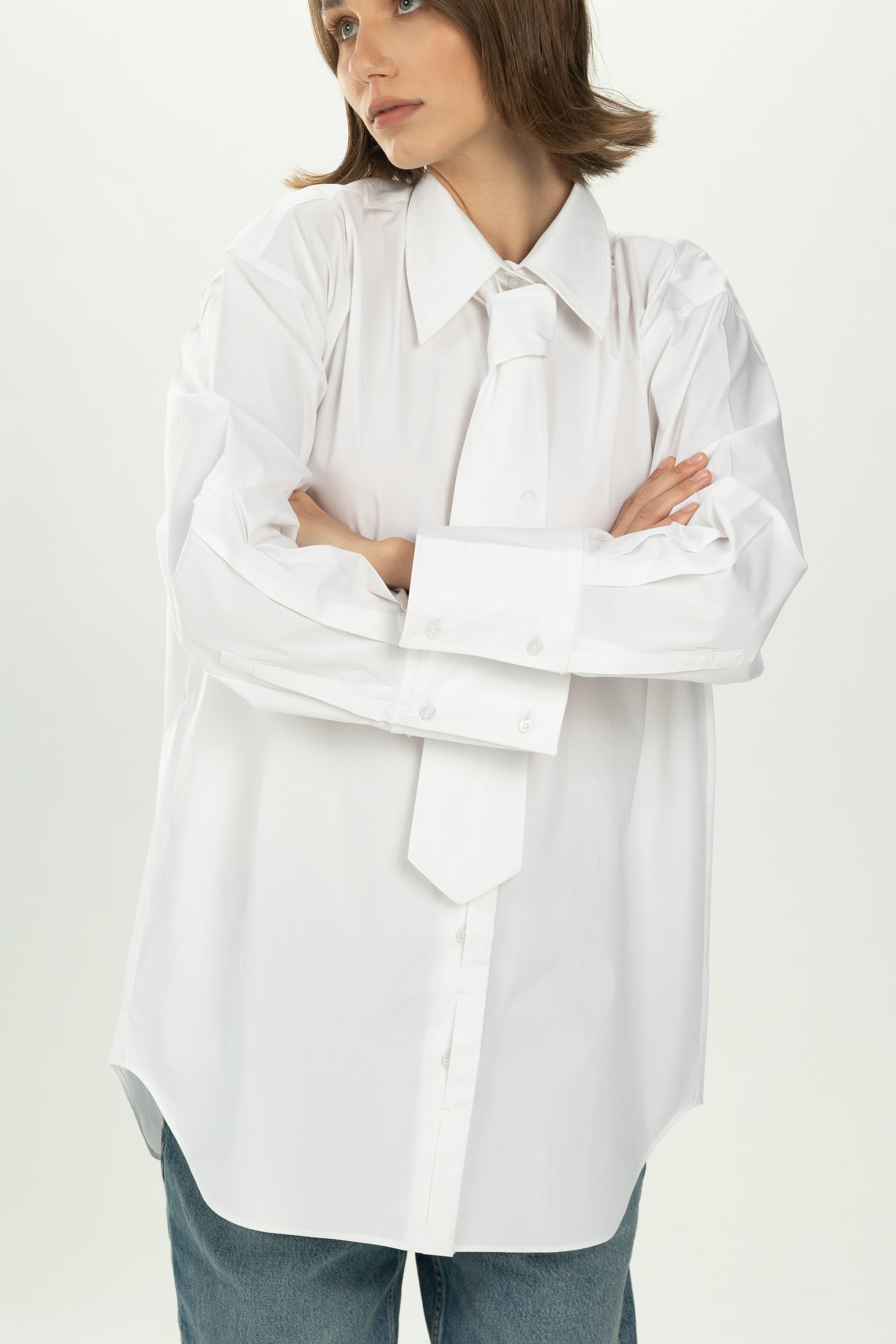 White Tie Detail Oversized Shirt