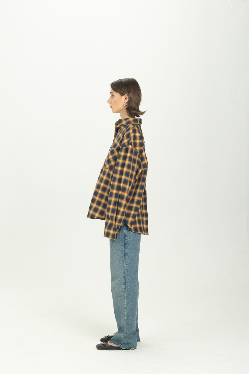Checked Navy Oversized Button-Down Shirt