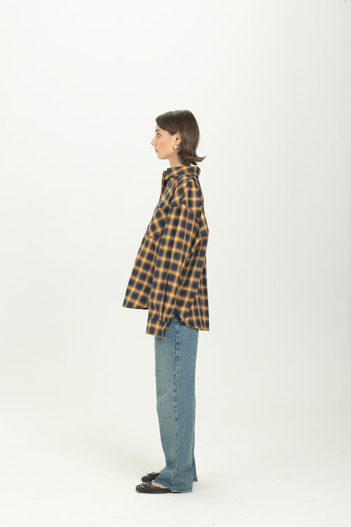 Checked Navy Oversized Button-Down Shirt