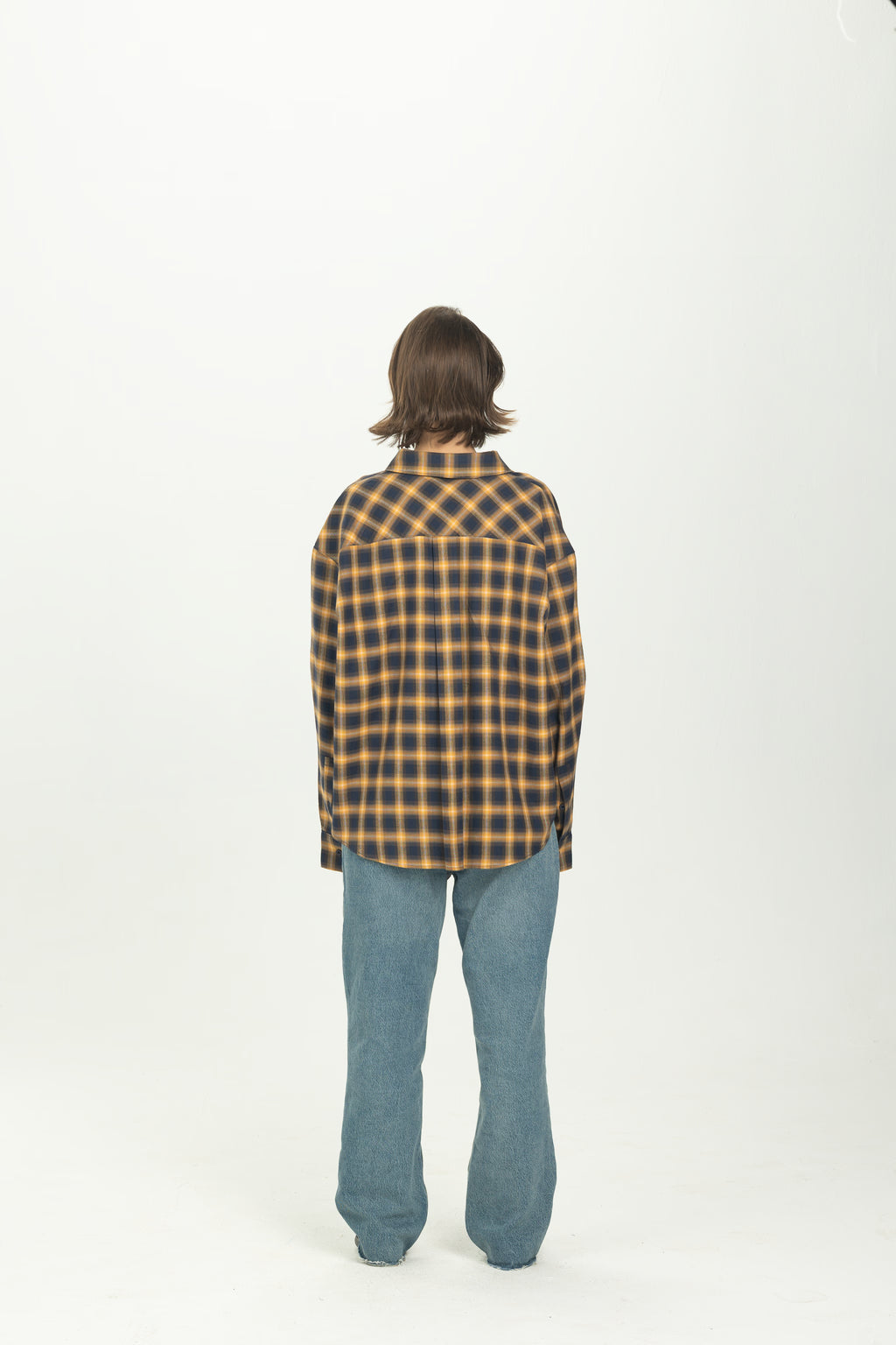 Checked Navy Oversized Button-Down Shirt