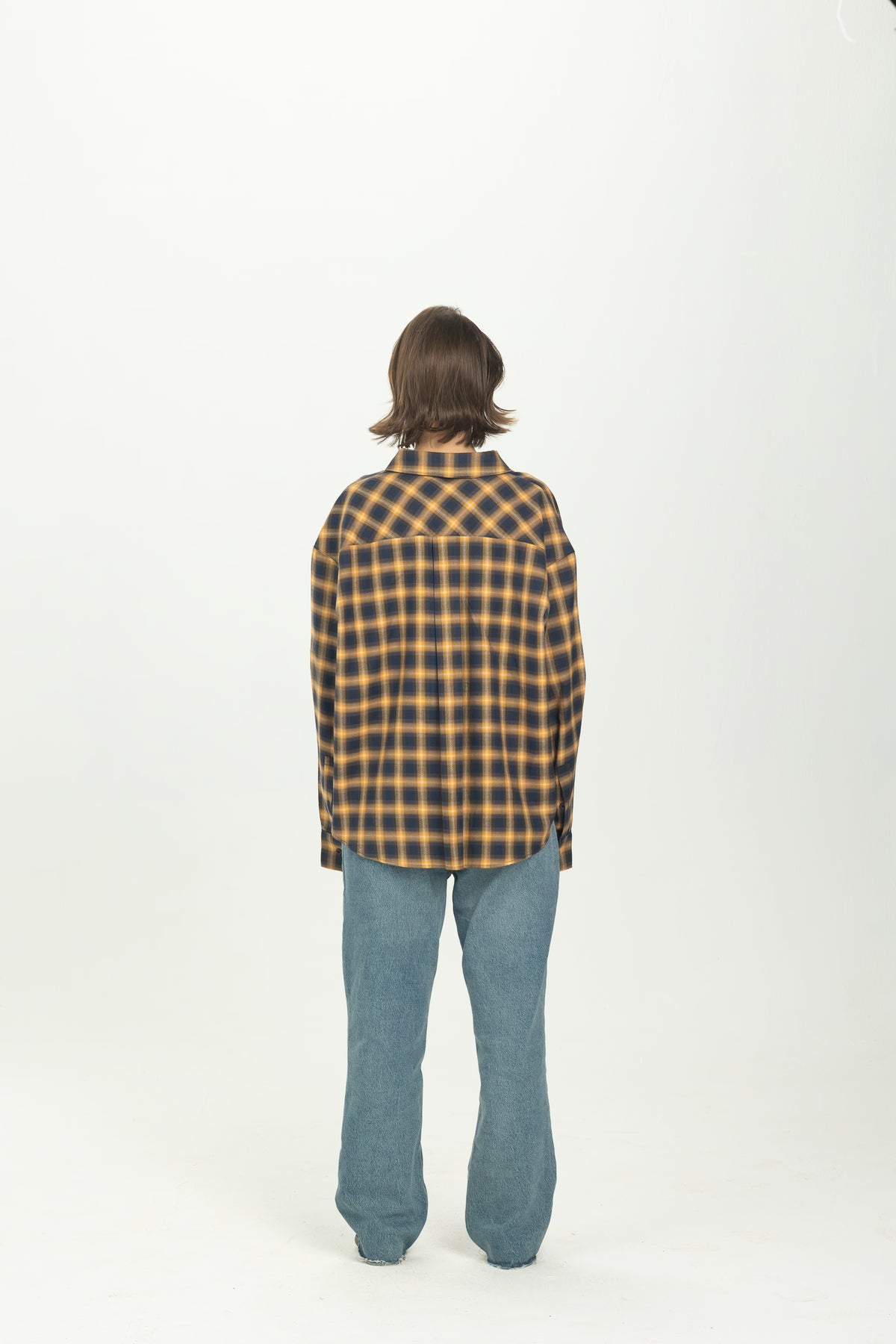 Checked Navy Oversized Button-Down Shirt