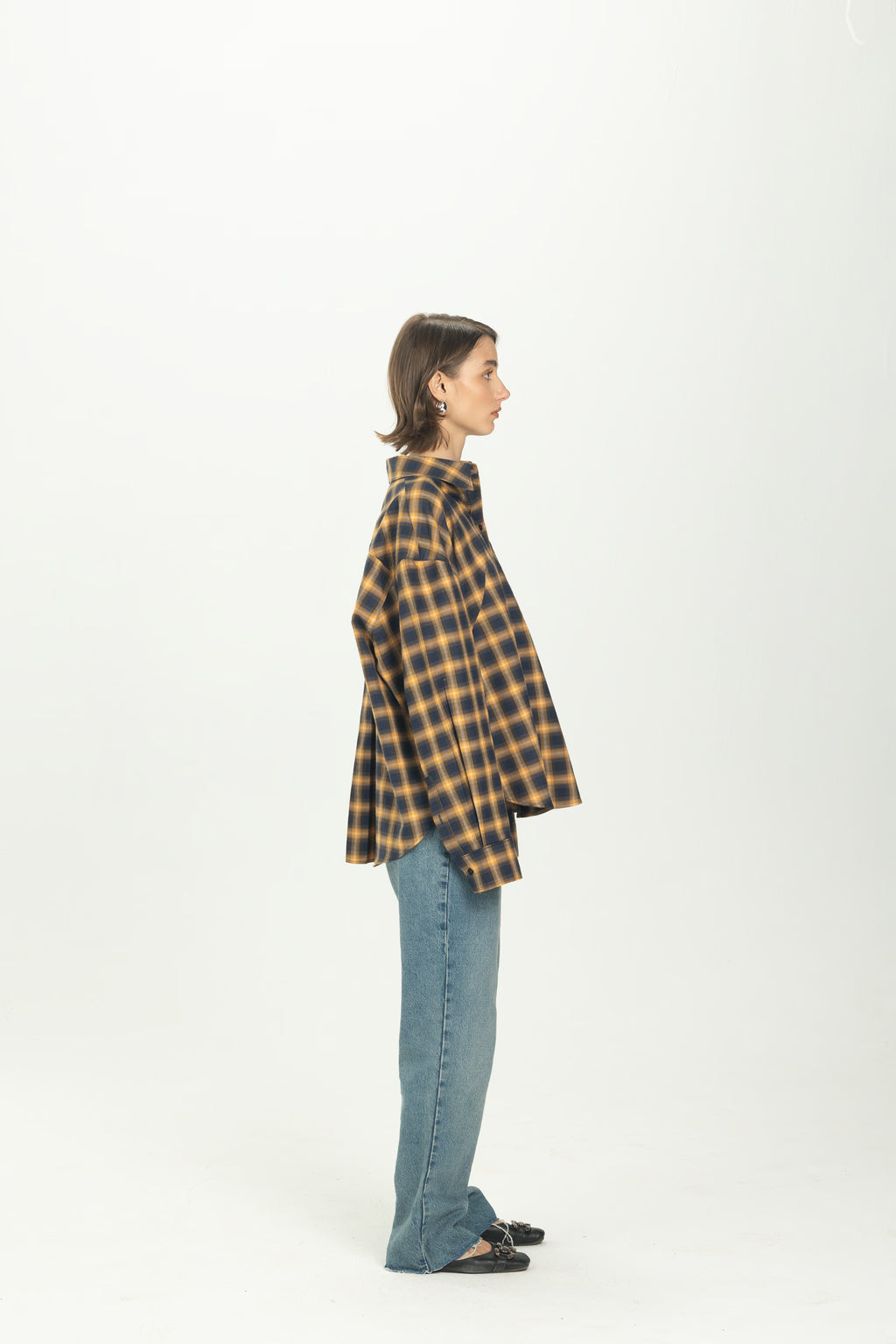 Checked Navy Oversized Button-Down Shirt