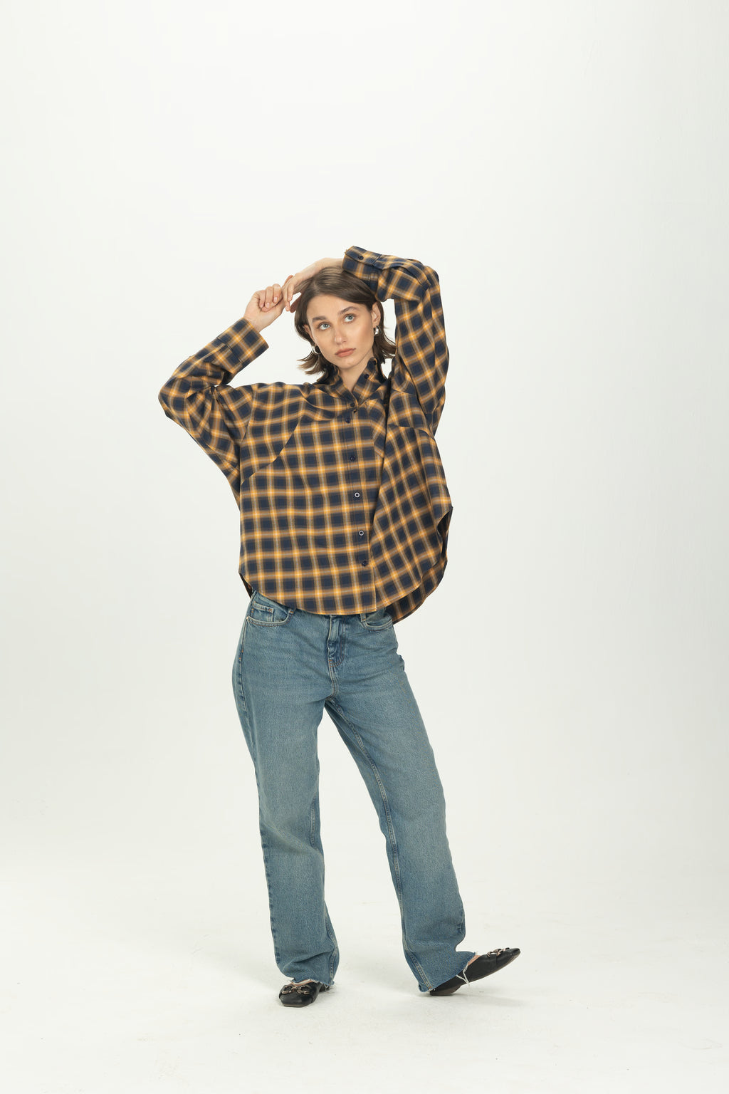 Checked Navy Oversized Button-Down Shirt