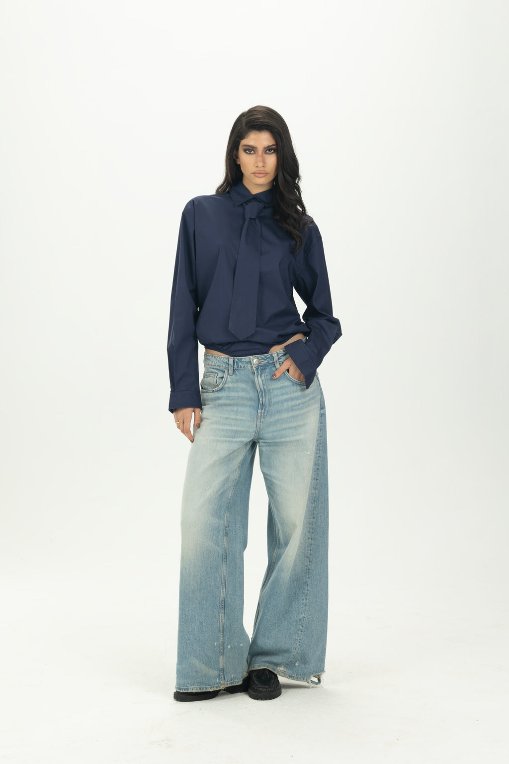Navy Blue Necktie Bodysuit Shirt