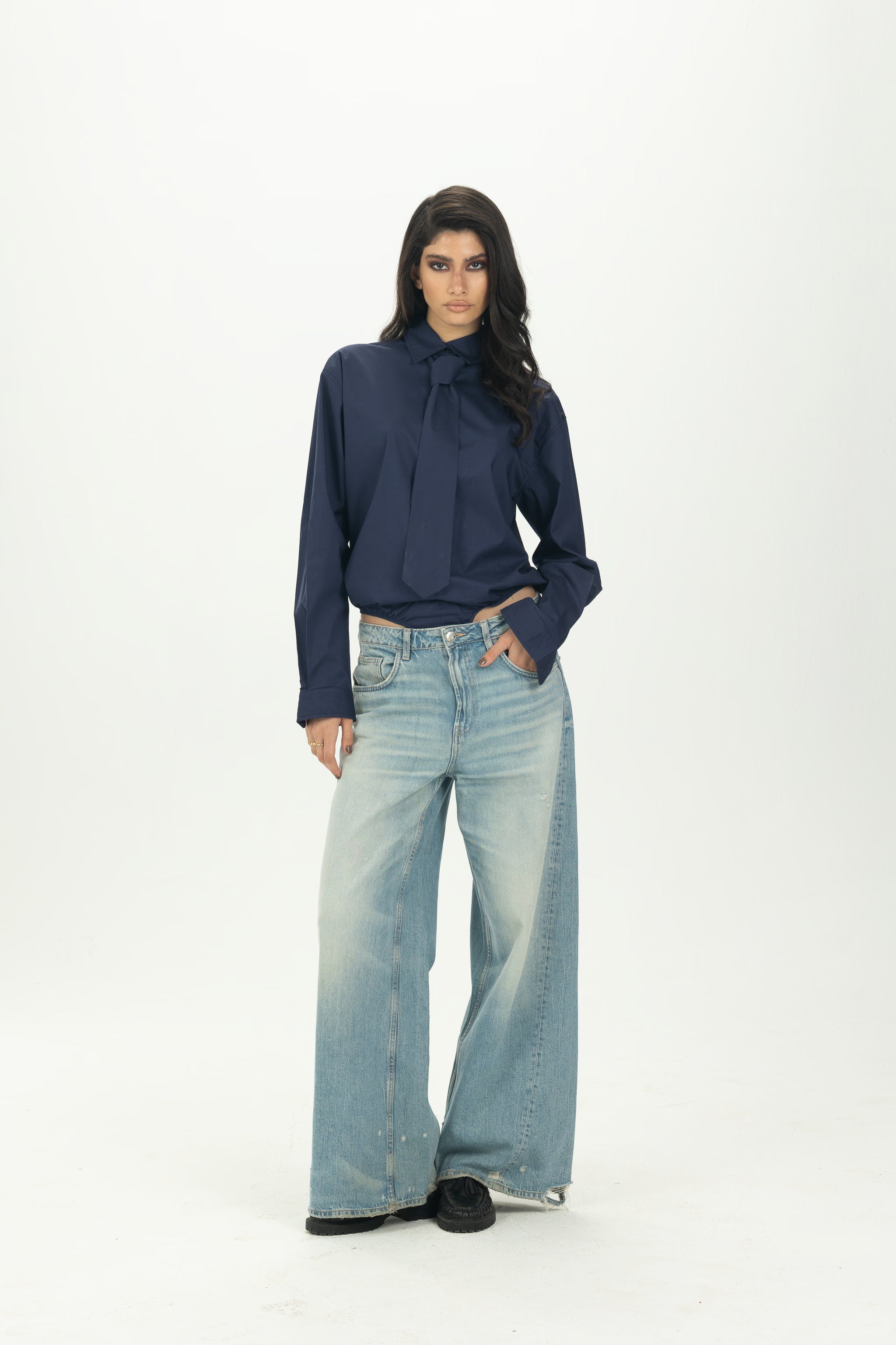 Navy Blue Necktie Bodysuit Shirt