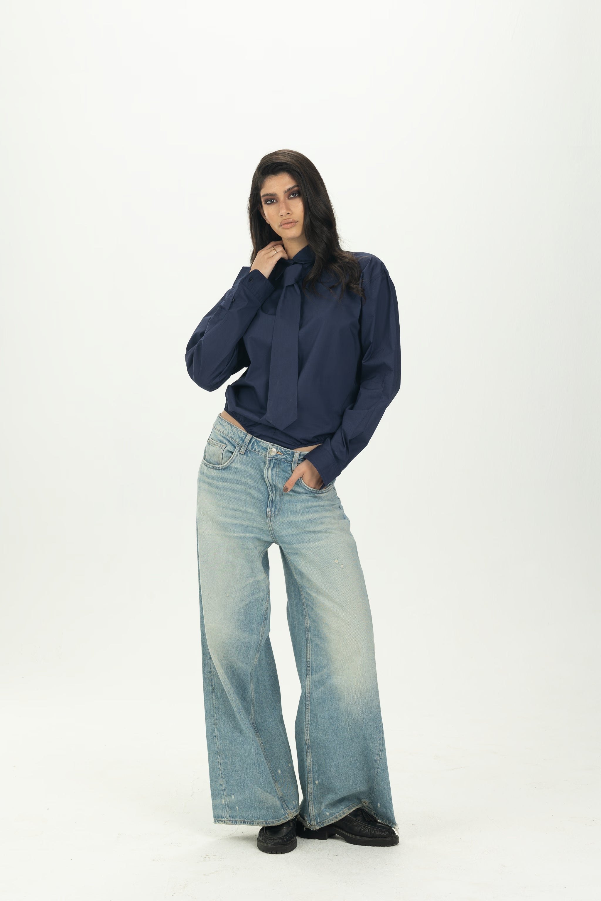 Navy Blue Necktie Bodysuit Shirt