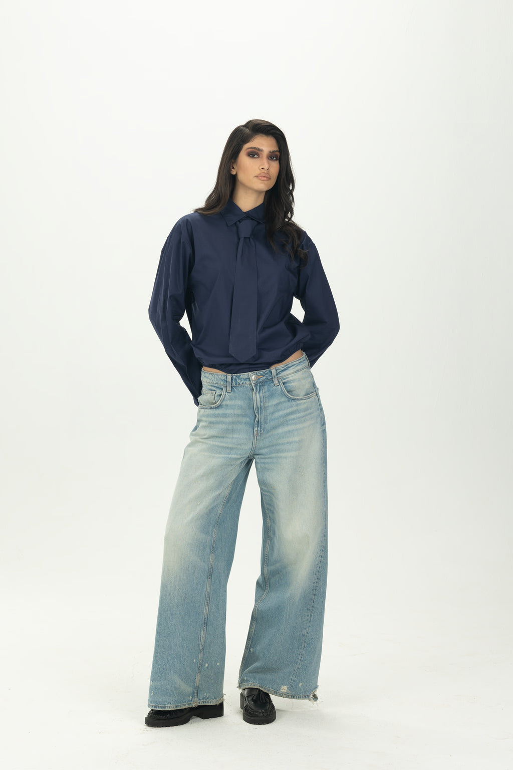 Navy Blue Necktie Bodysuit Shirt