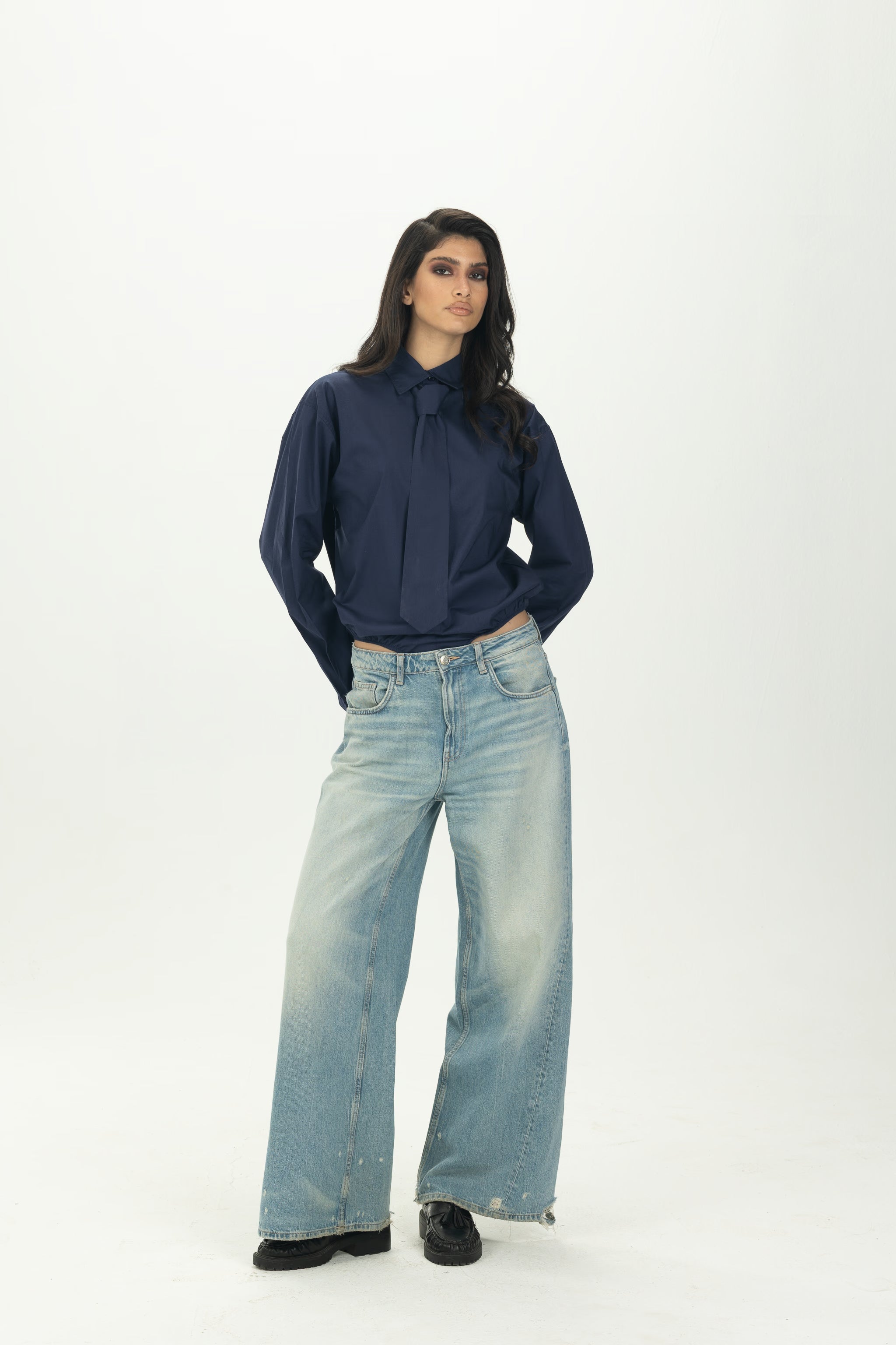 Navy Blue Necktie Bodysuit Shirt