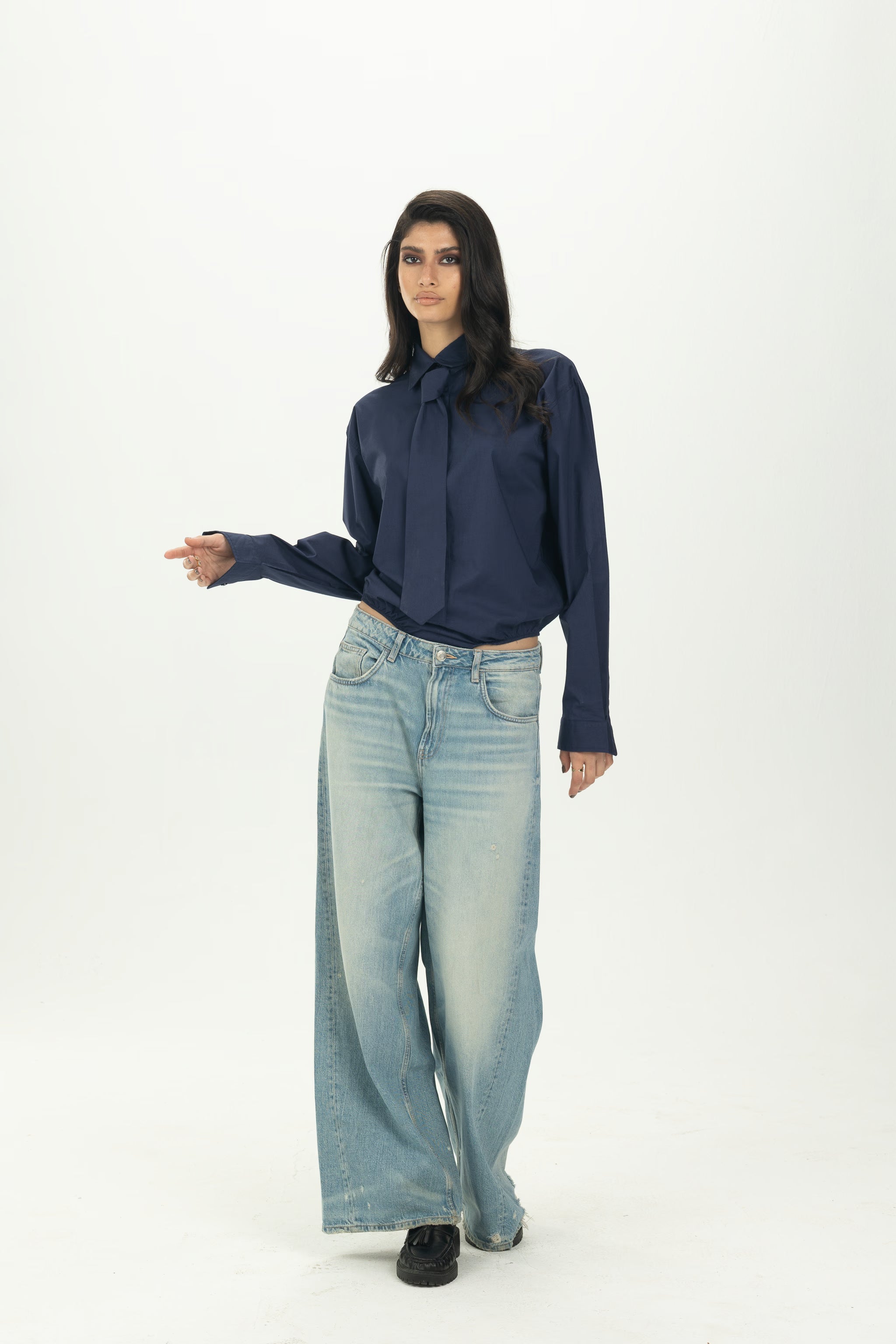 Navy Blue Necktie Bodysuit Shirt