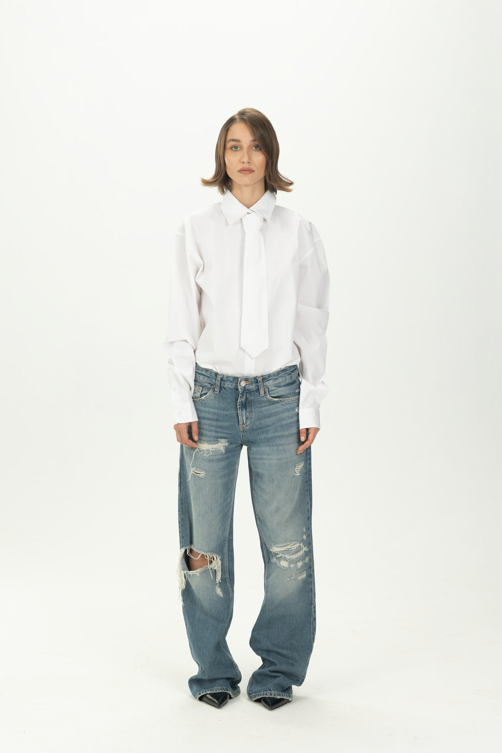 White Necktie Bodysuit Shirt