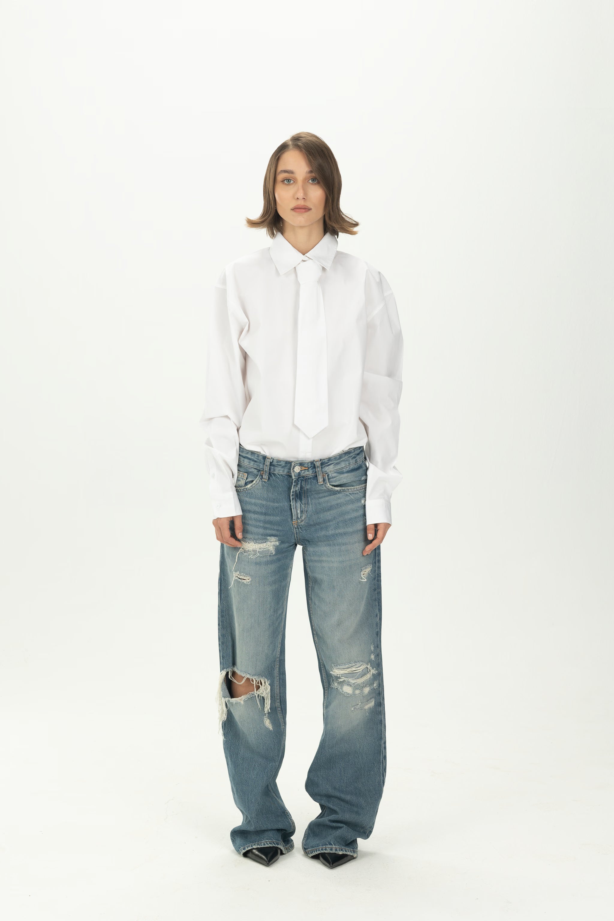 White Necktie Bodysuit Shirt