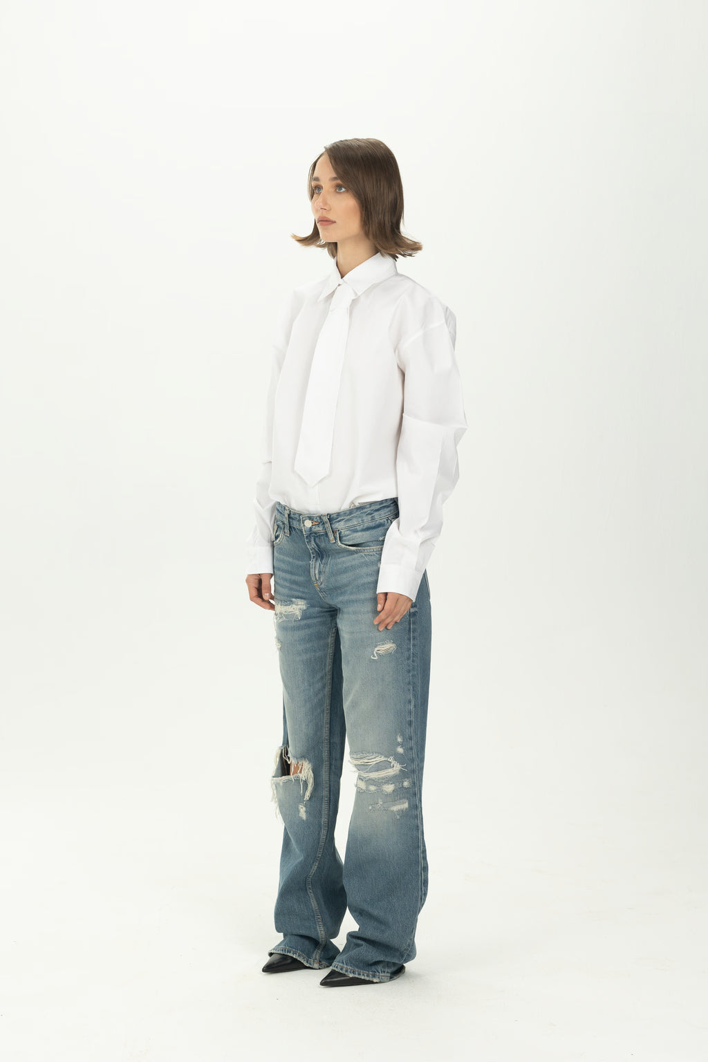 White Necktie Bodysuit Shirt