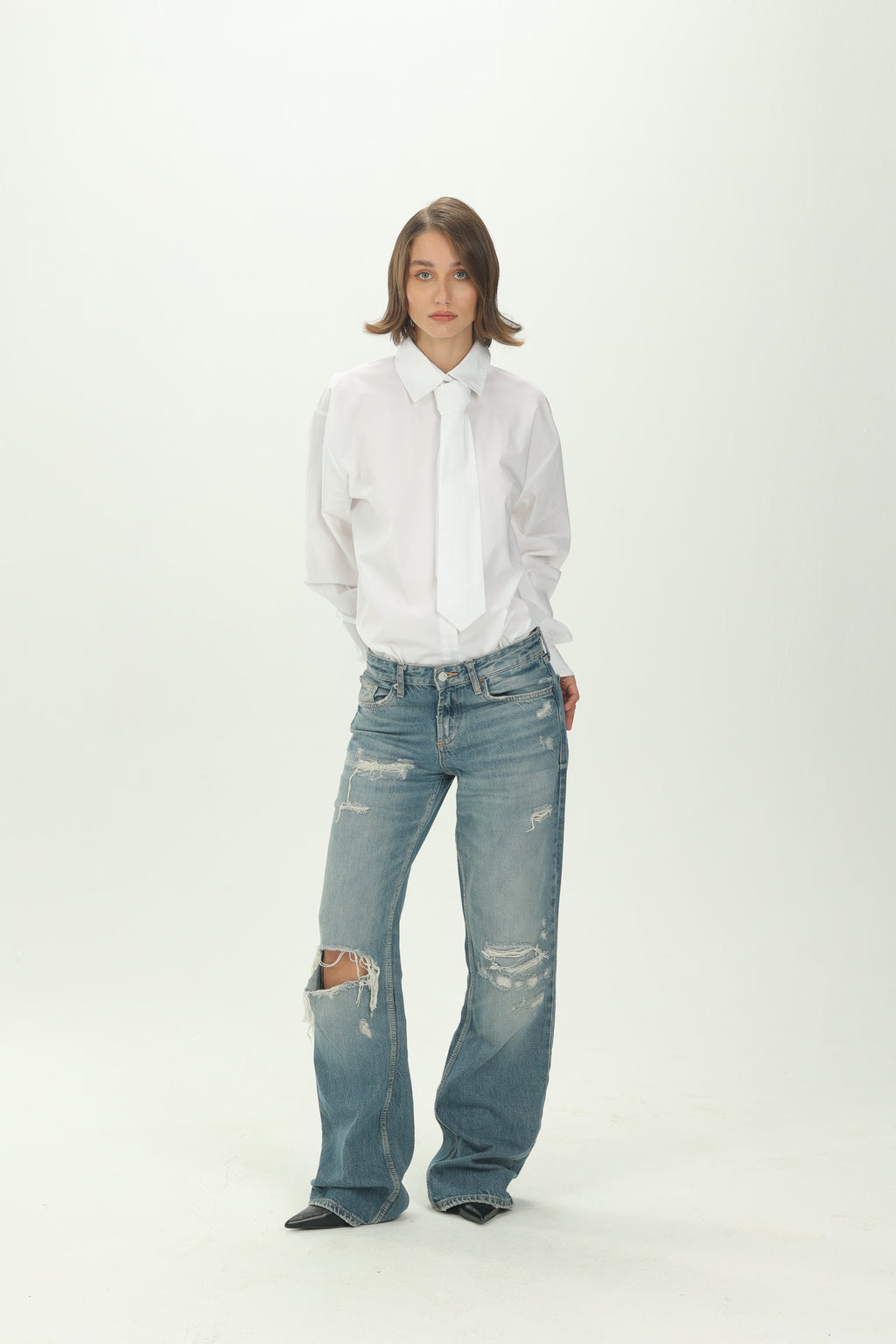 White Necktie Bodysuit Shirt