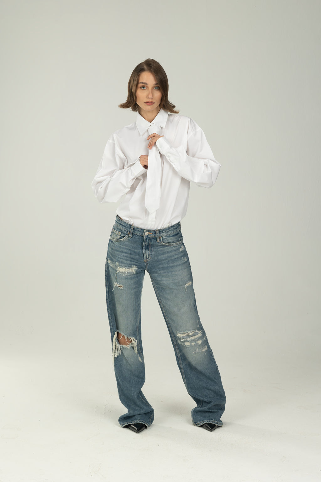 White Necktie Bodysuit Shirt