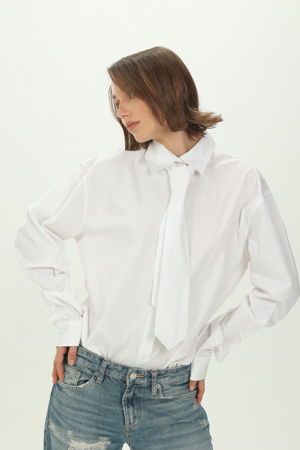White Necktie Bodysuit Shirt
