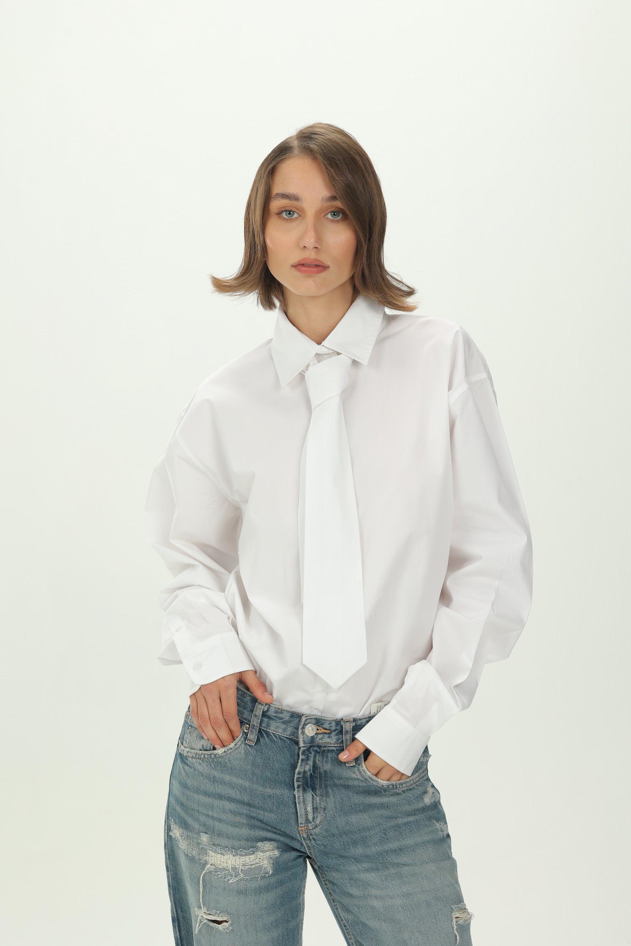 White Necktie Bodysuit Shirt