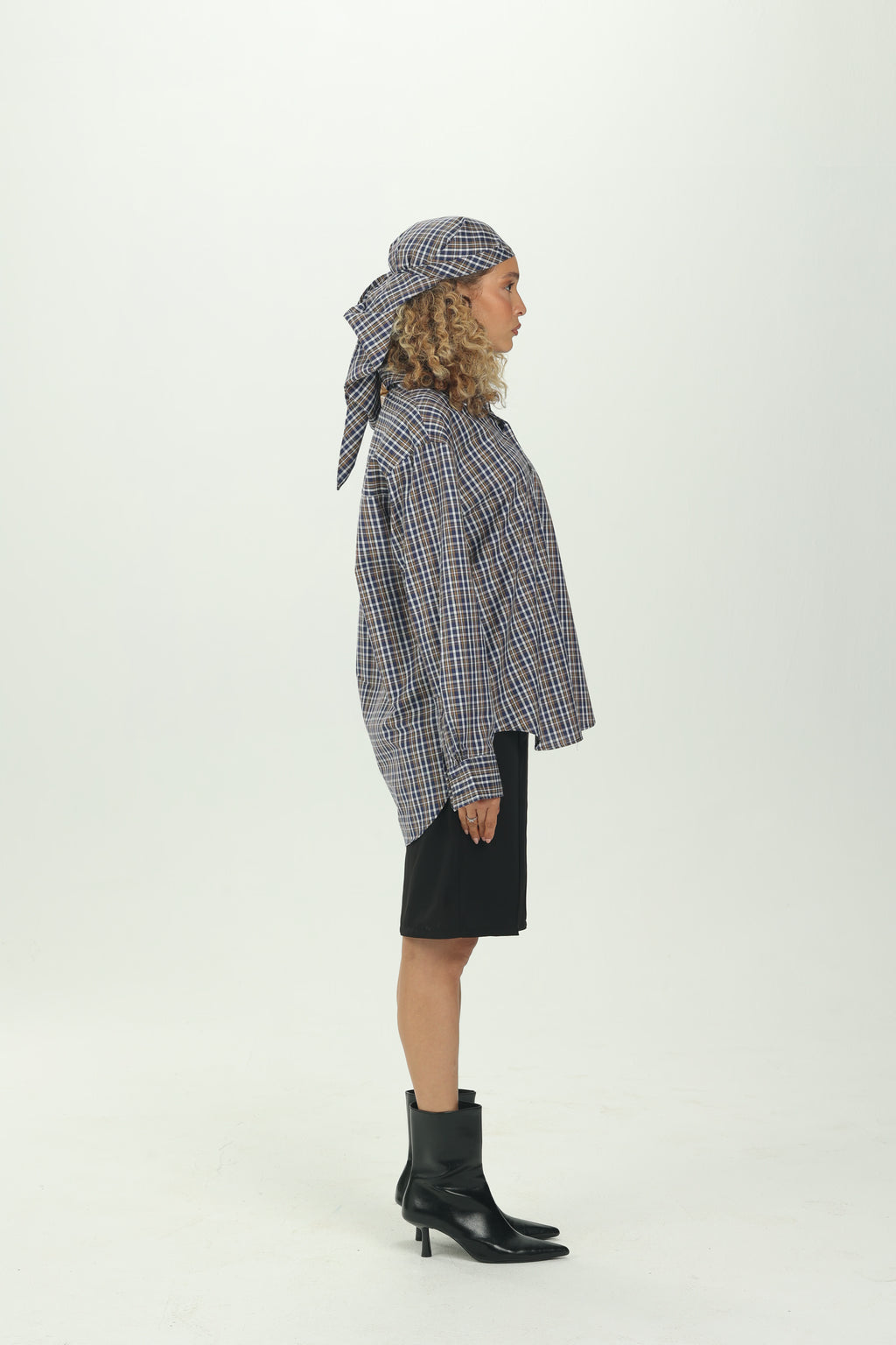 Checked Navy Multiway Shirt with Detachable Scarf