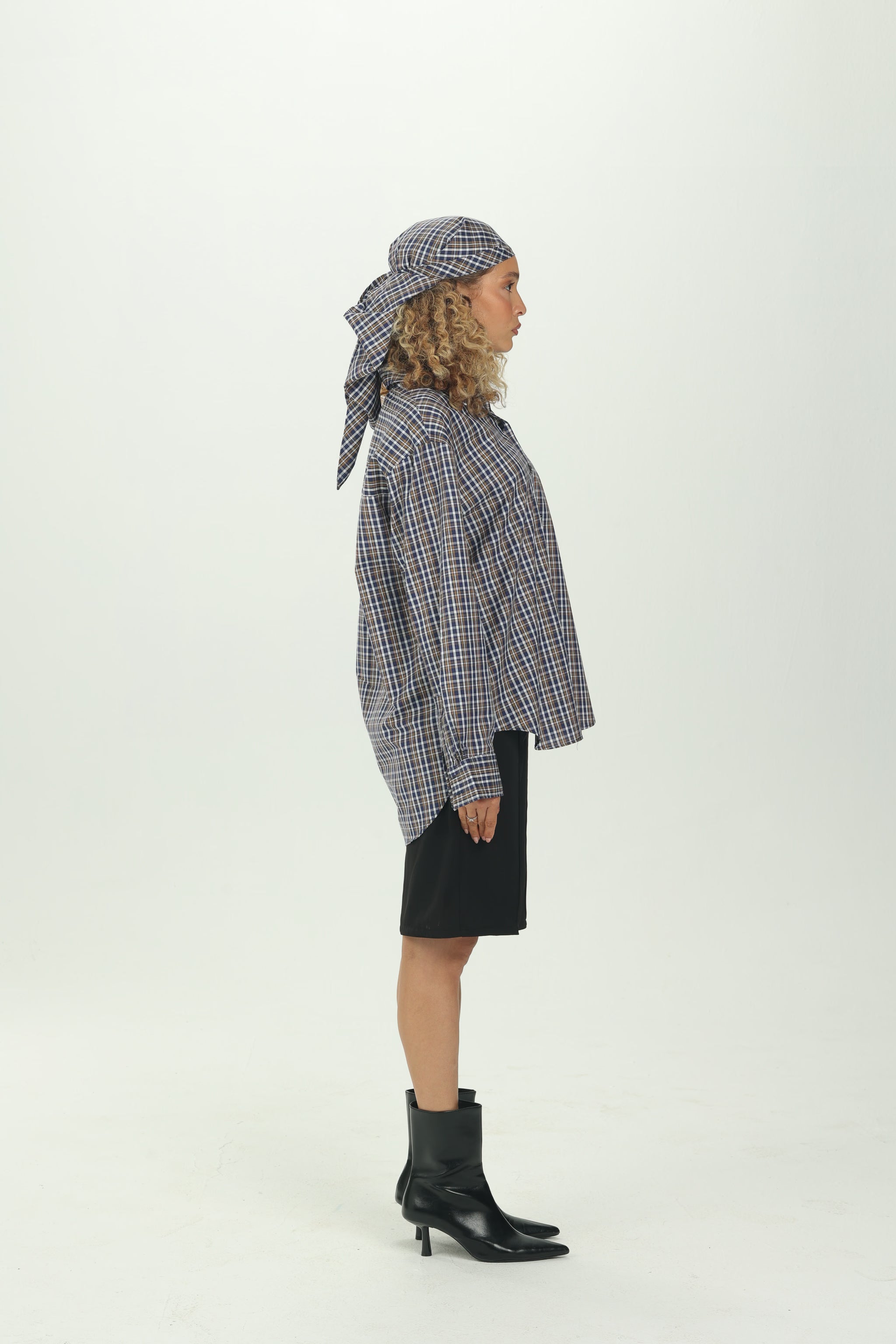 Checked Navy Multiway Shirt with Detachable Scarf