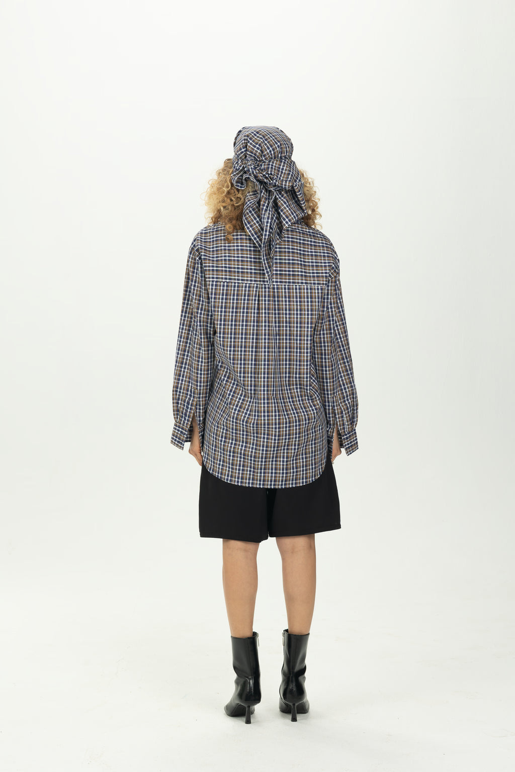 Checked Navy Multiway Shirt with Detachable Scarf