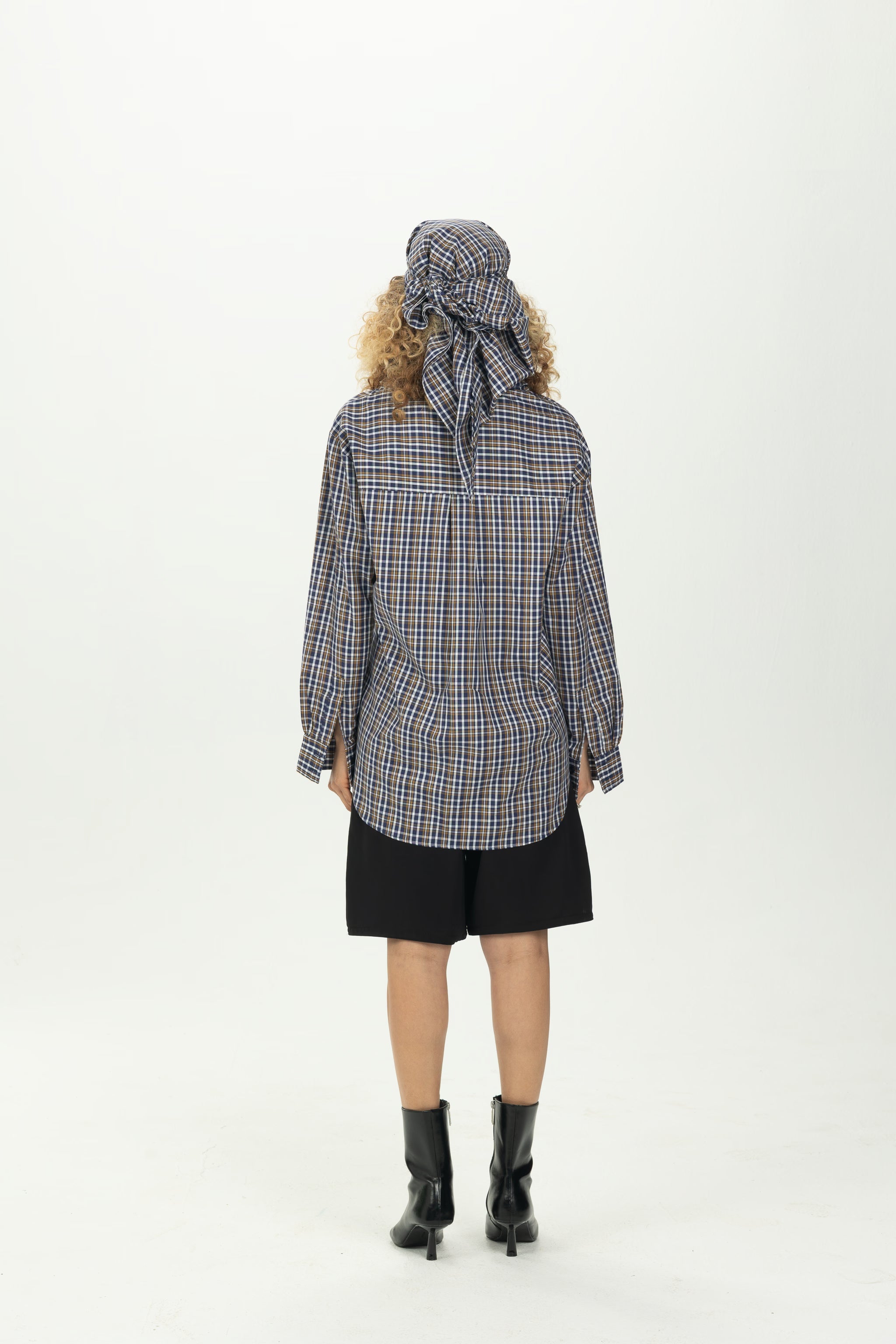 Checked Navy Multiway Shirt with Detachable Scarf