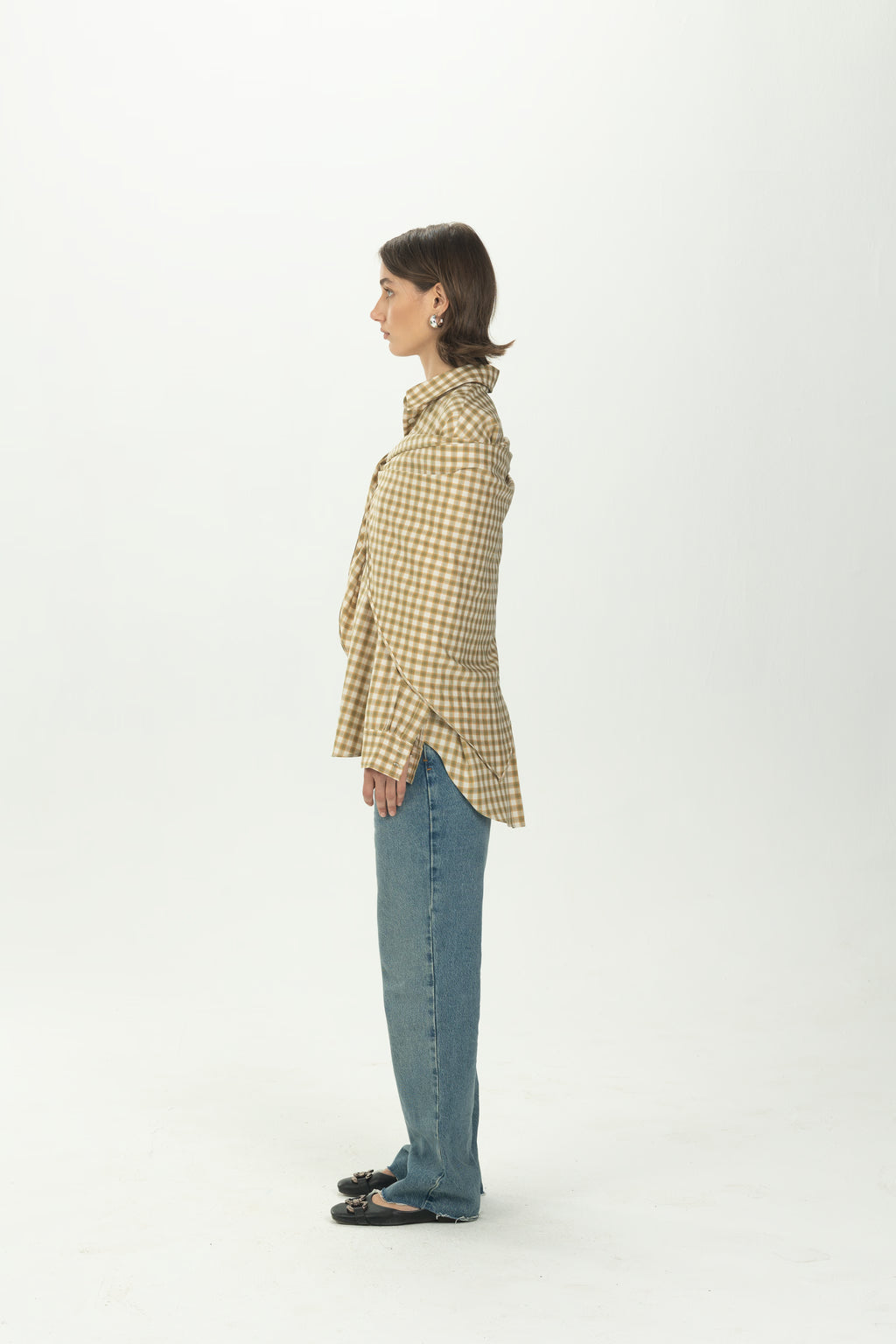 Checked Yellow Multiway Shirt with Detachable Scarf