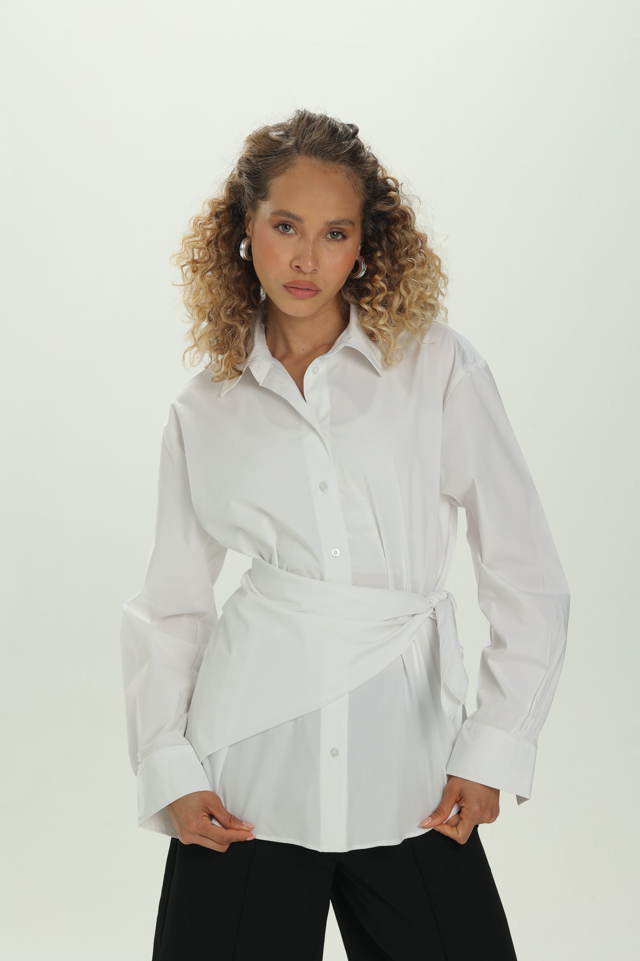 White Multiway Shirt with Detachable Scarf