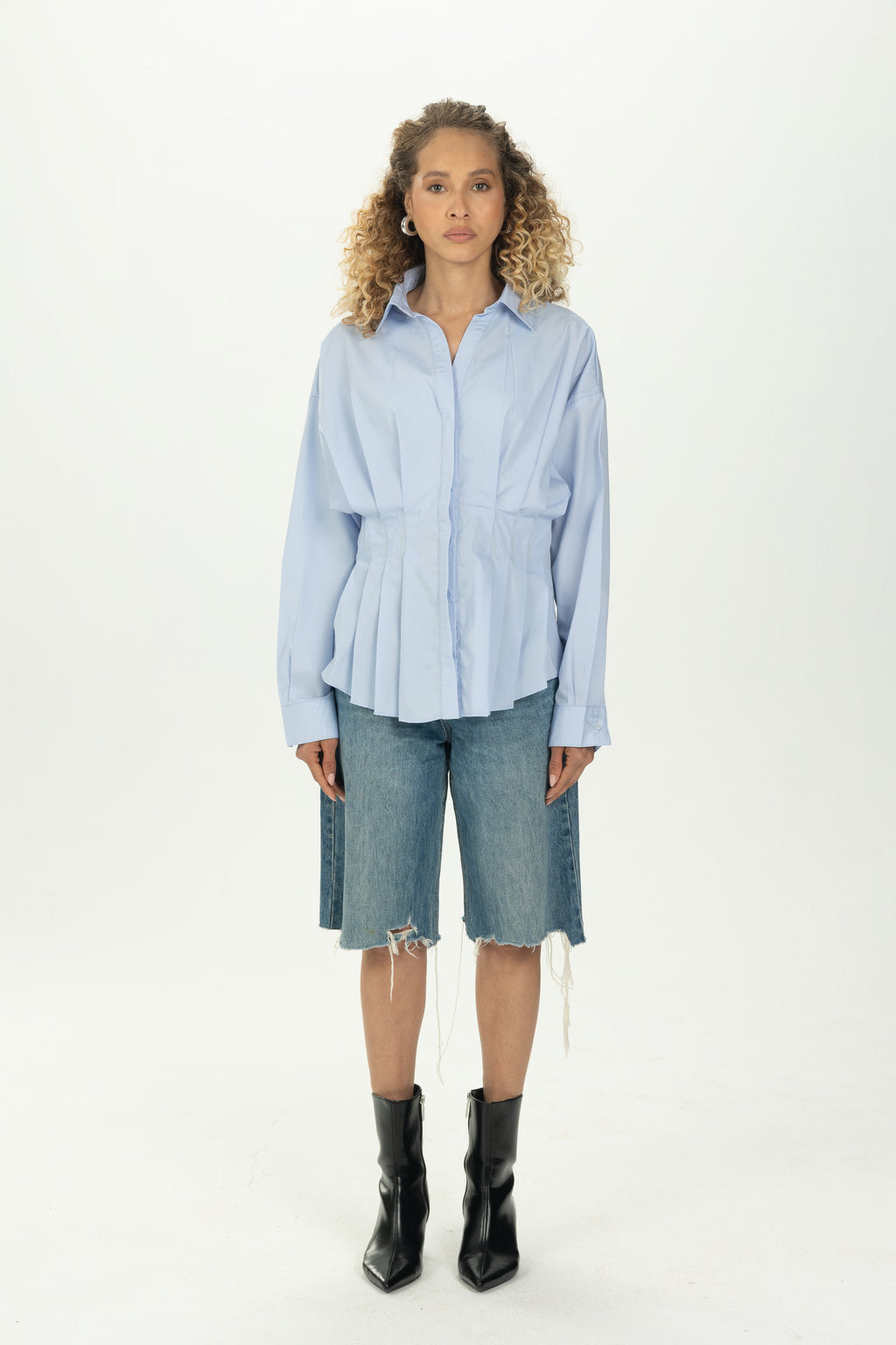 Baby Blue Structured Pleat Shirt
