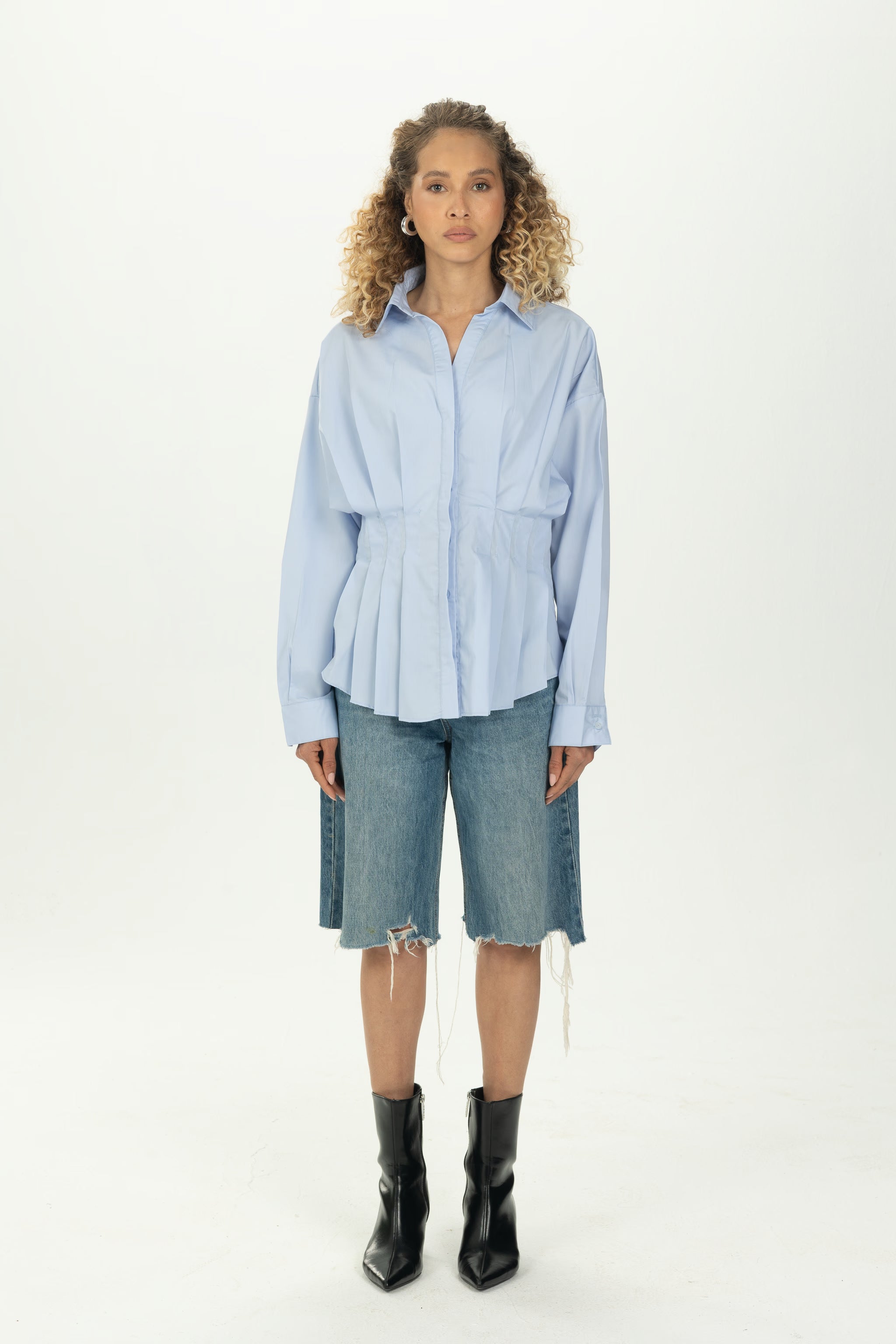 Baby Blue Structured Pleat Shirt