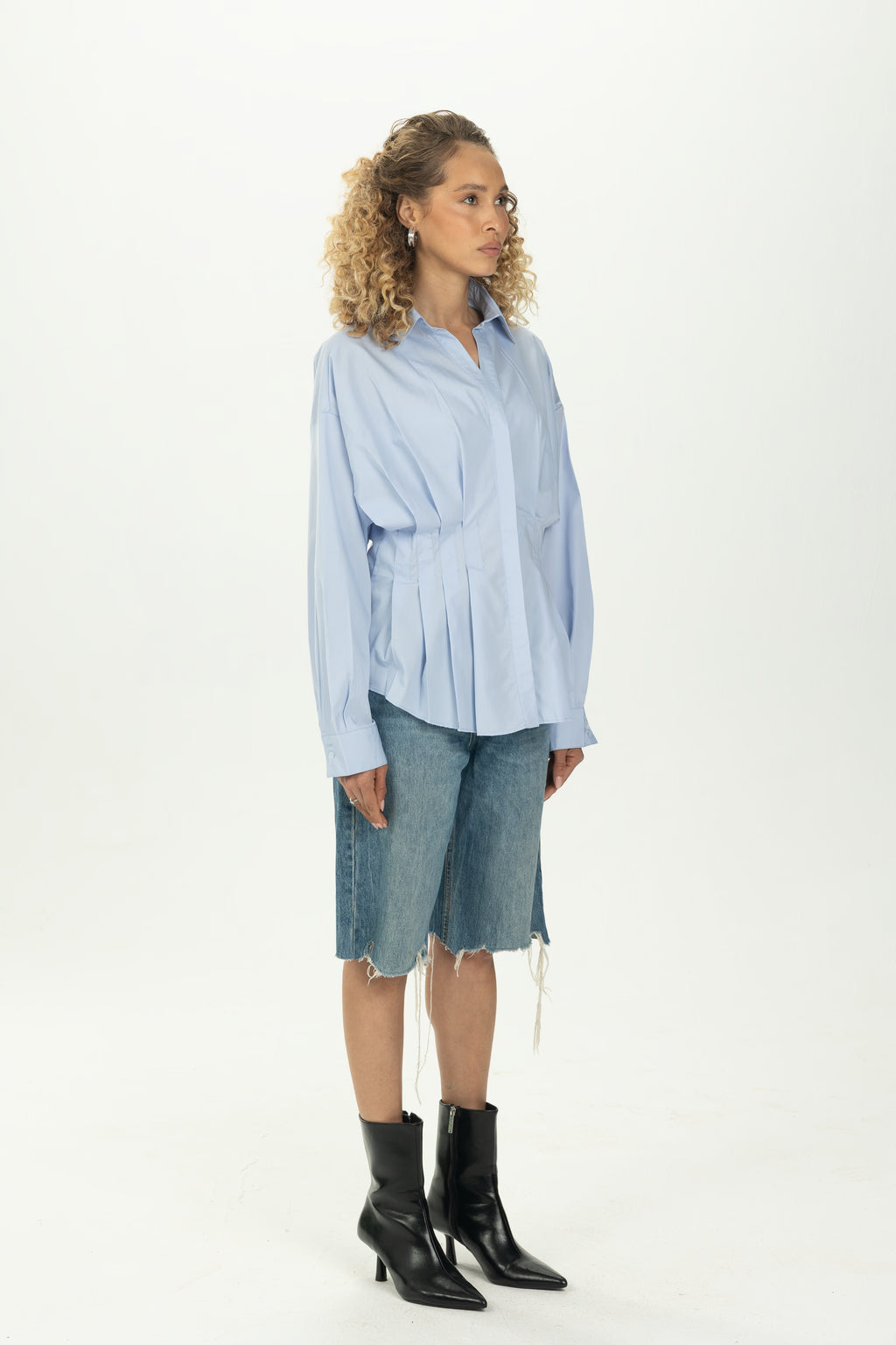 Baby Blue Structured Pleat Shirt