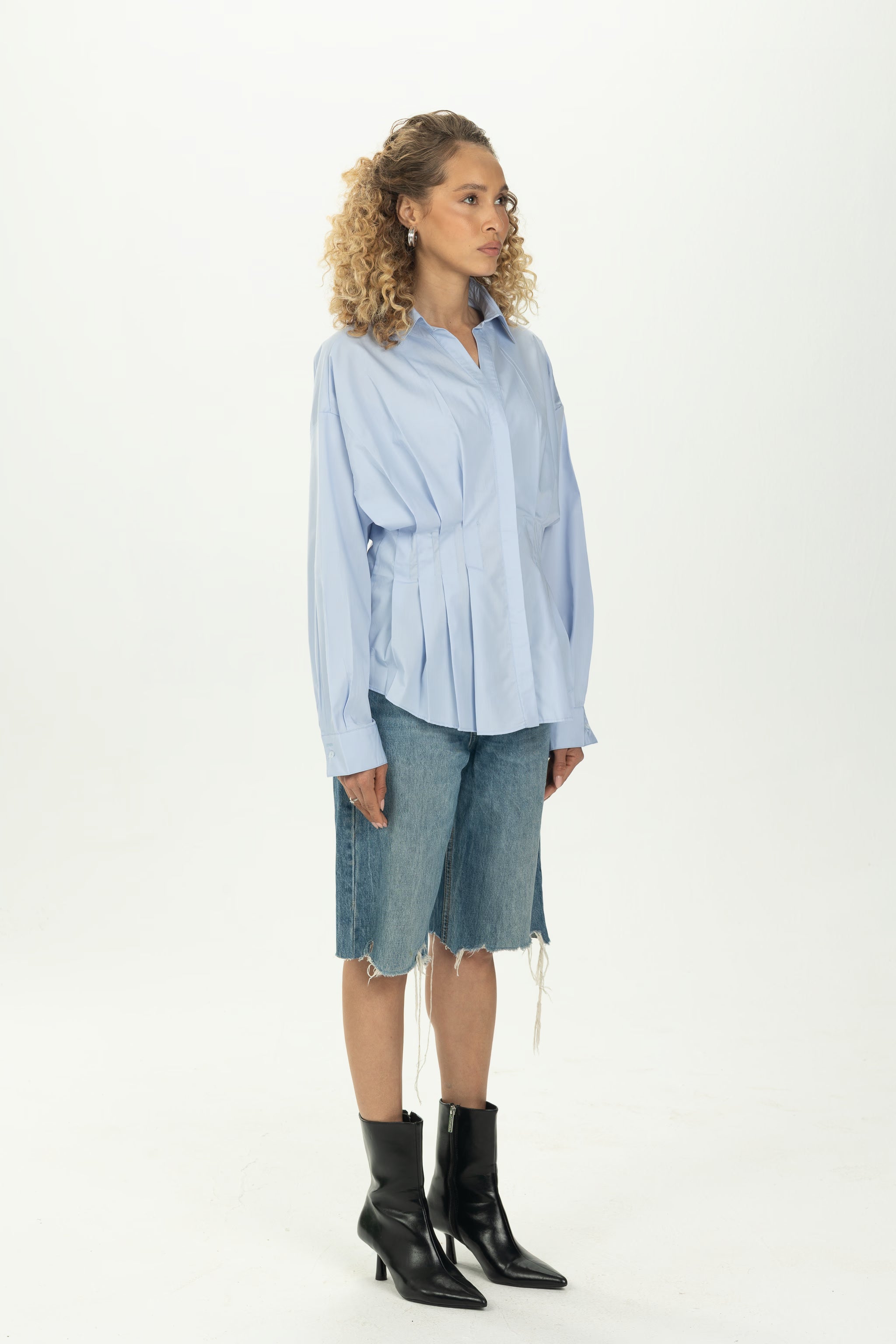 Baby Blue Structured Pleat Shirt