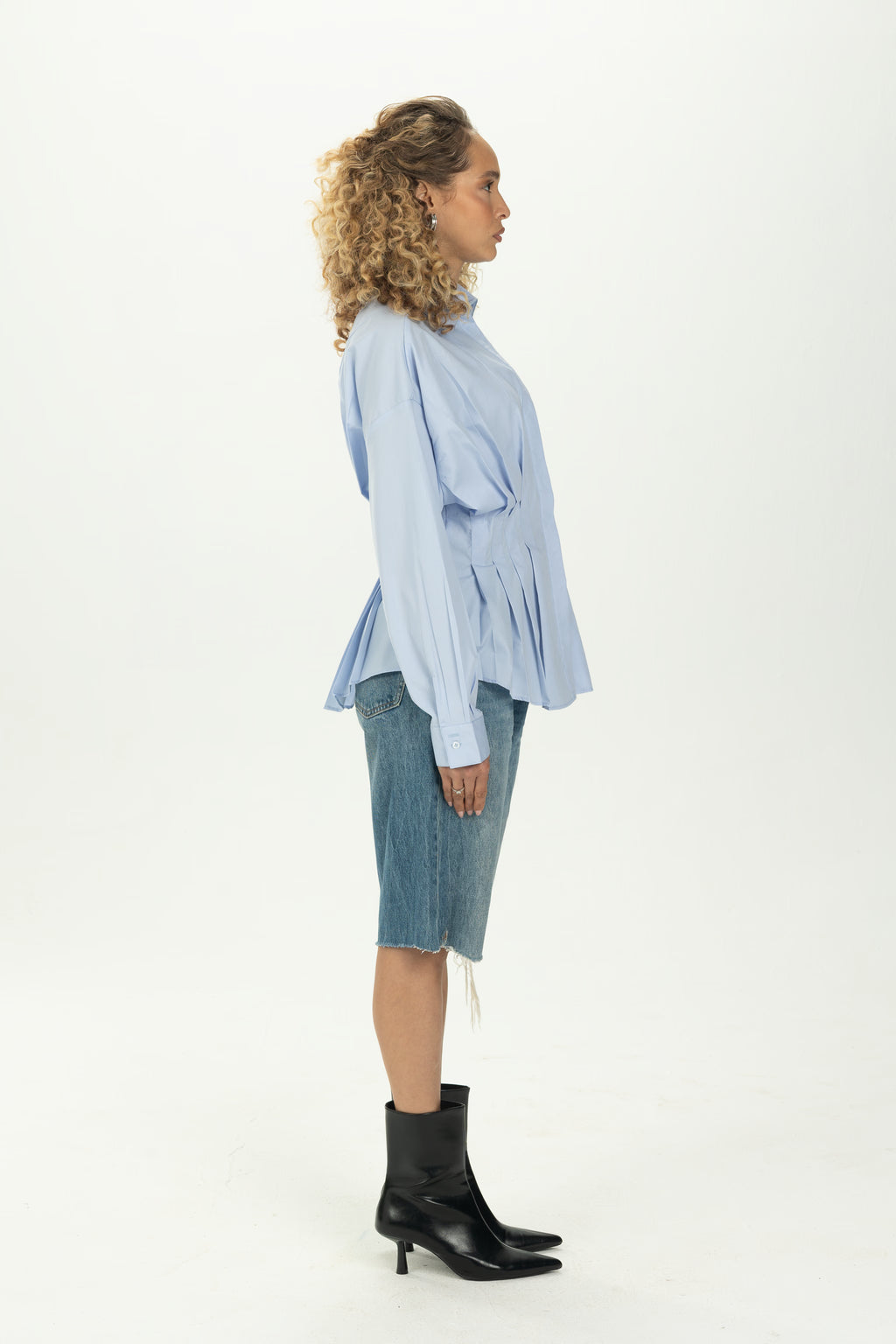 Baby Blue Structured Pleat Shirt