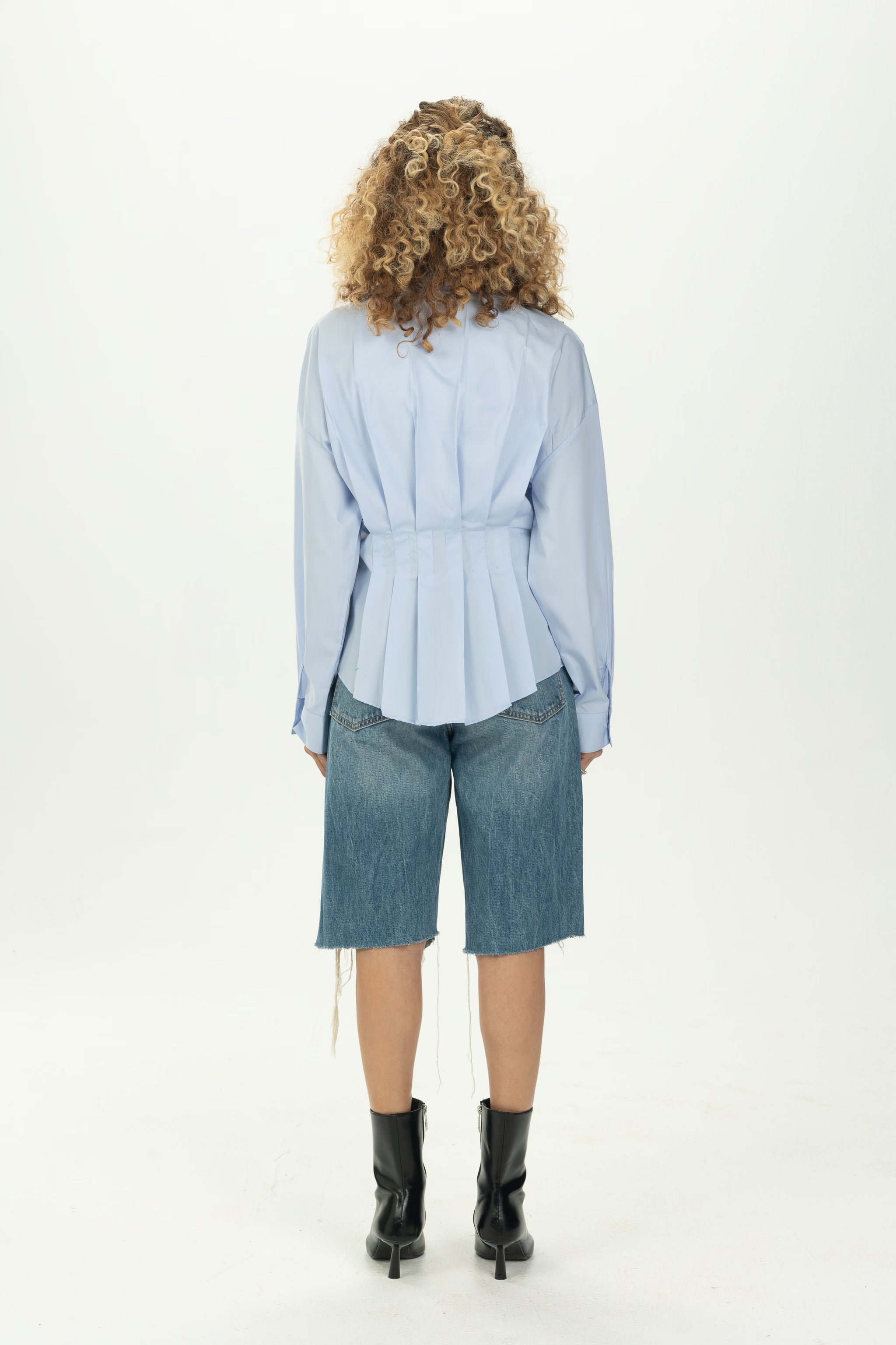 Baby Blue Structured Pleat Shirt