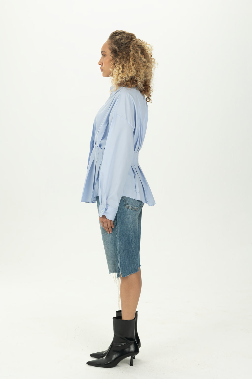 Baby Blue Structured Pleat Shirt