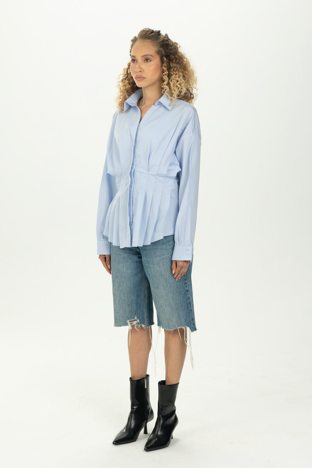 Baby Blue Structured Pleat Shirt