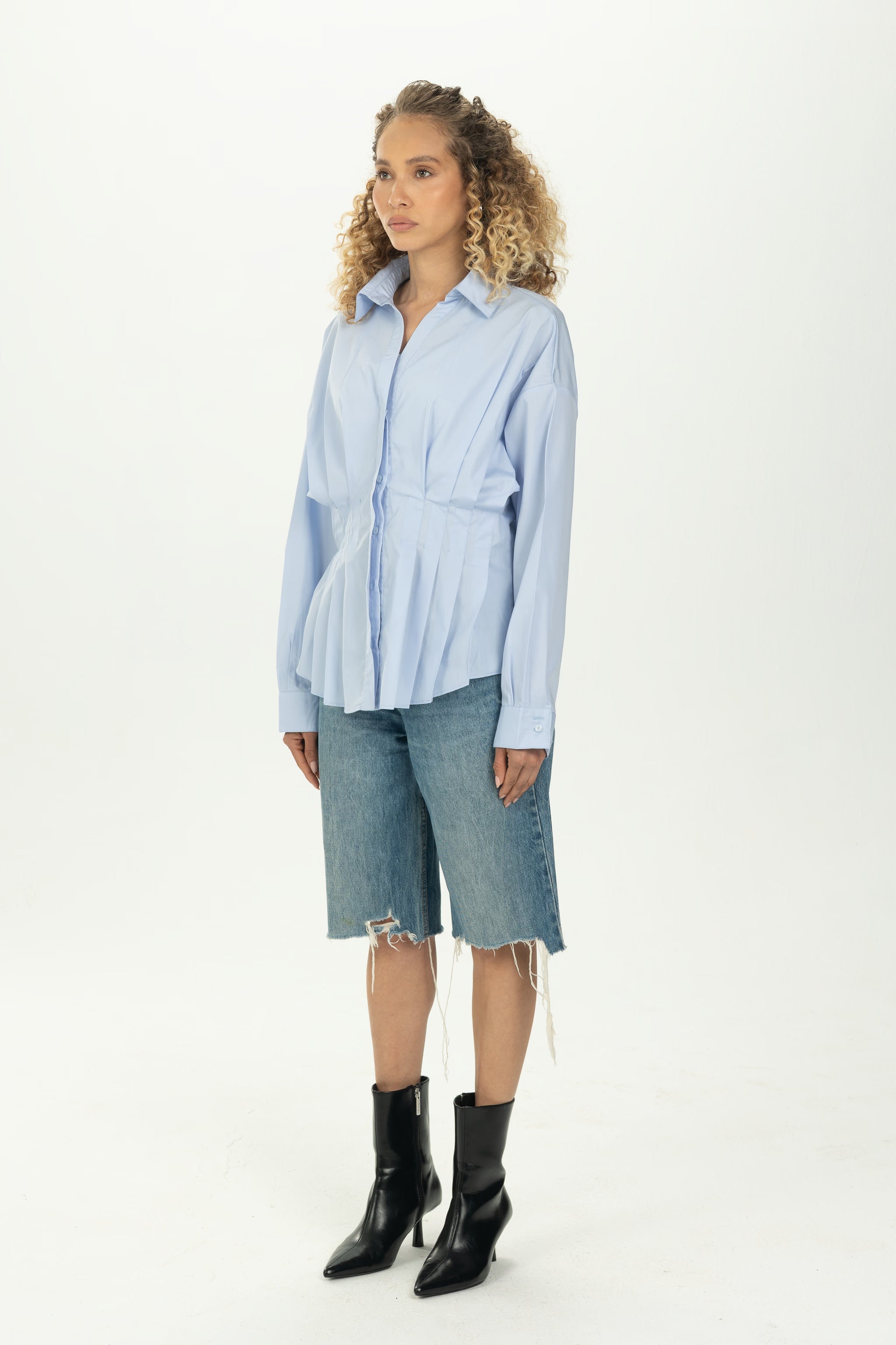 Baby Blue Structured Pleat Shirt