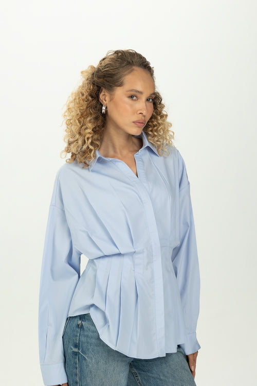 Baby Blue Structured Pleat Shirt