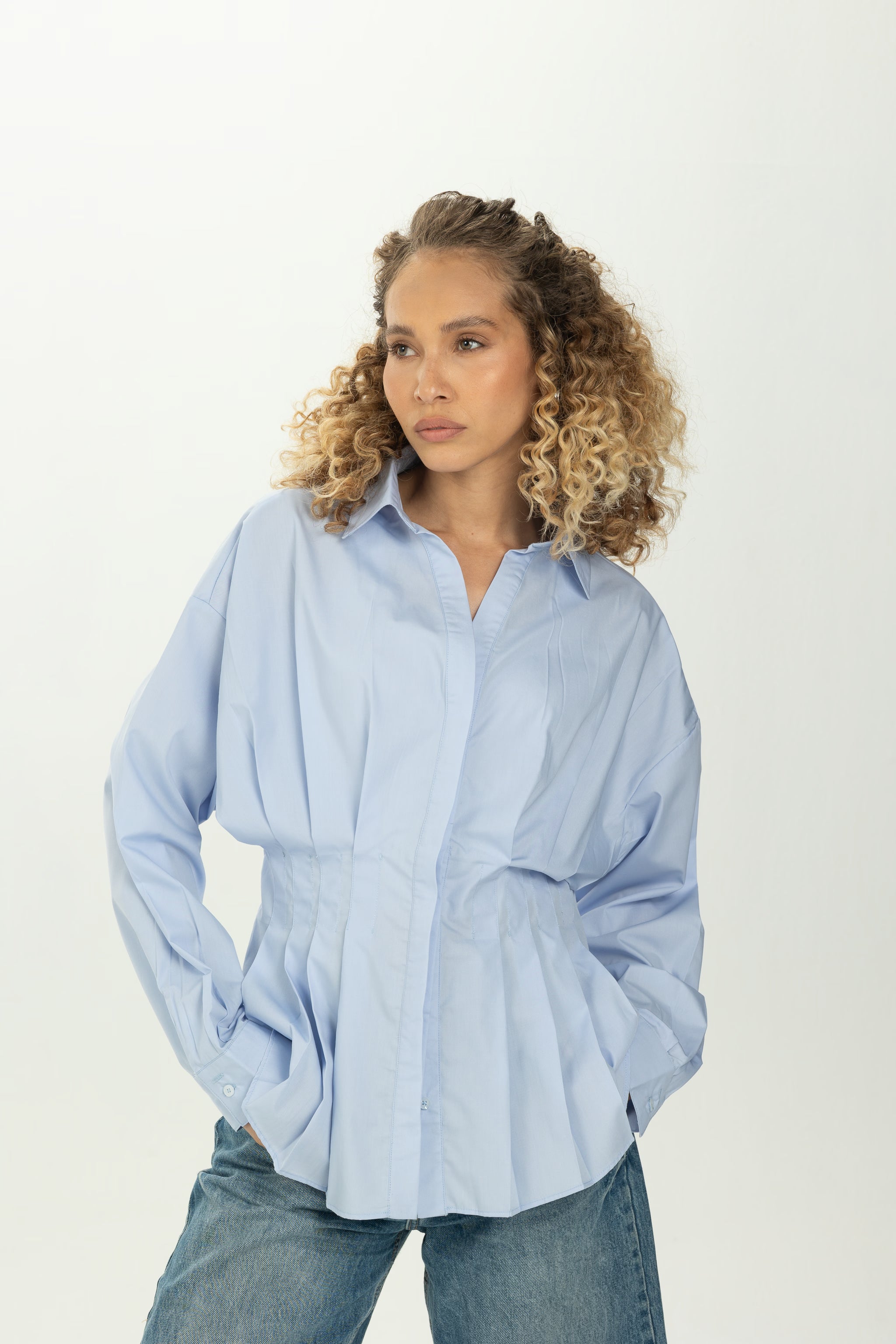 Baby Blue Structured Pleat Shirt