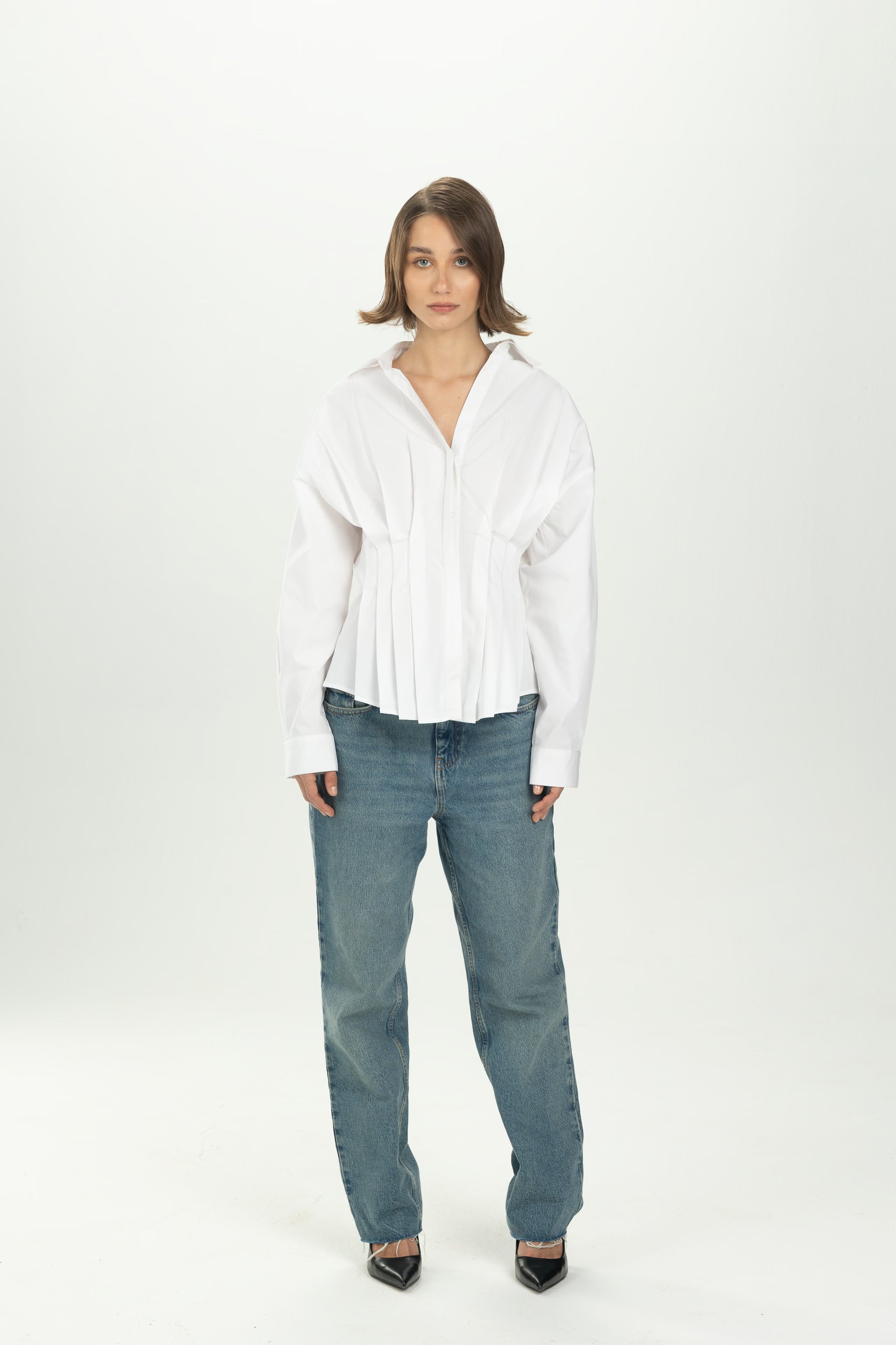 White Structured Pleat Shirt