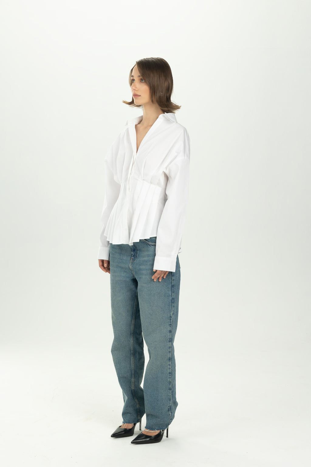 White Structured Pleat Shirt