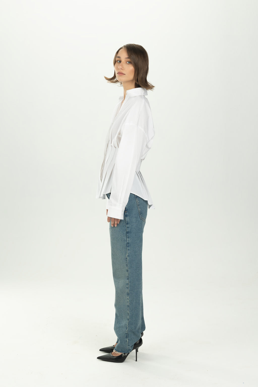 White Structured Pleat Shirt