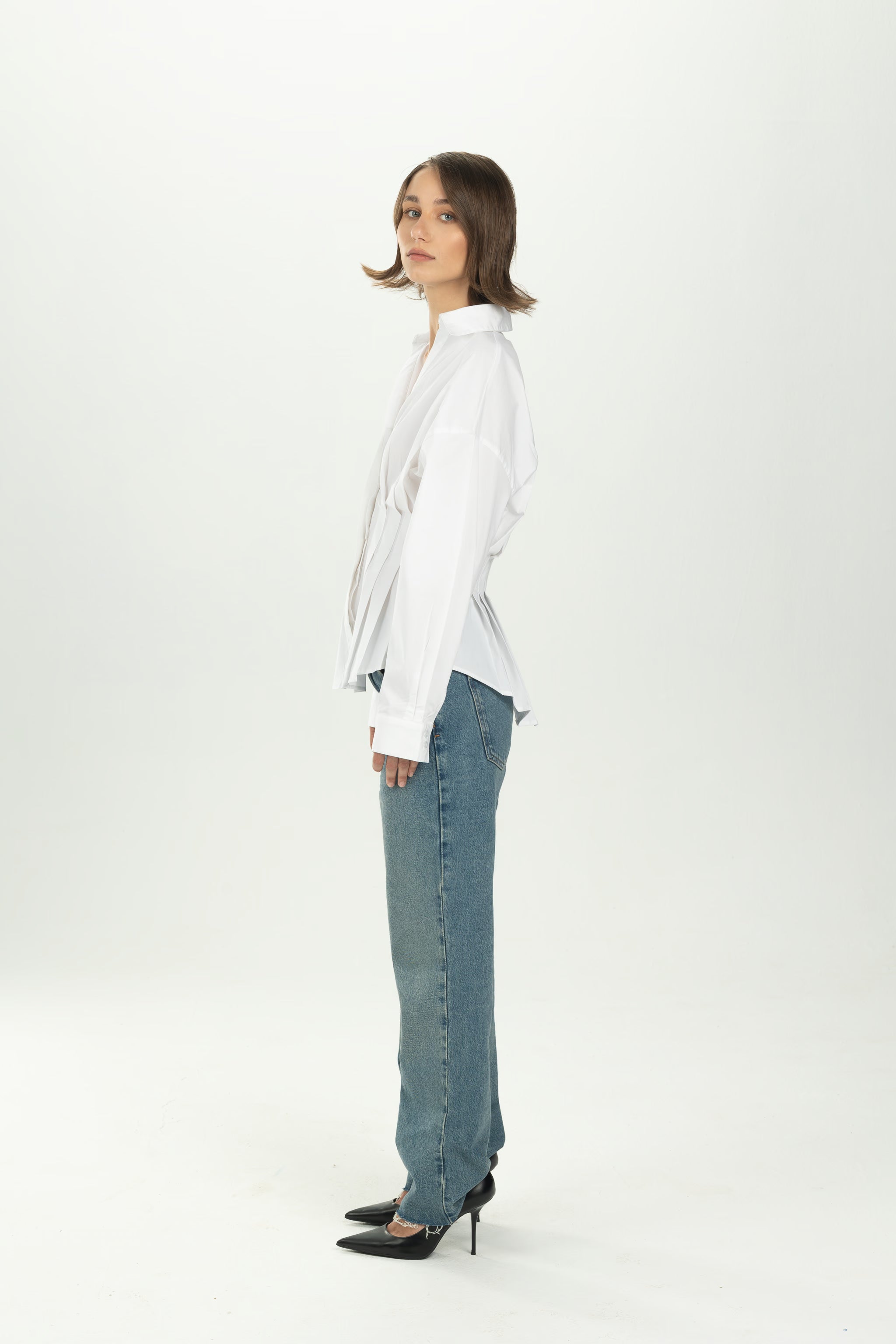 White Structured Pleat Shirt