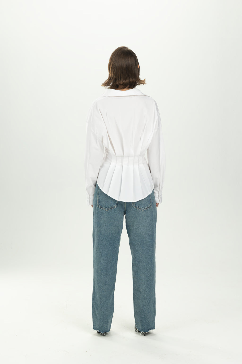 White Structured Pleat Shirt